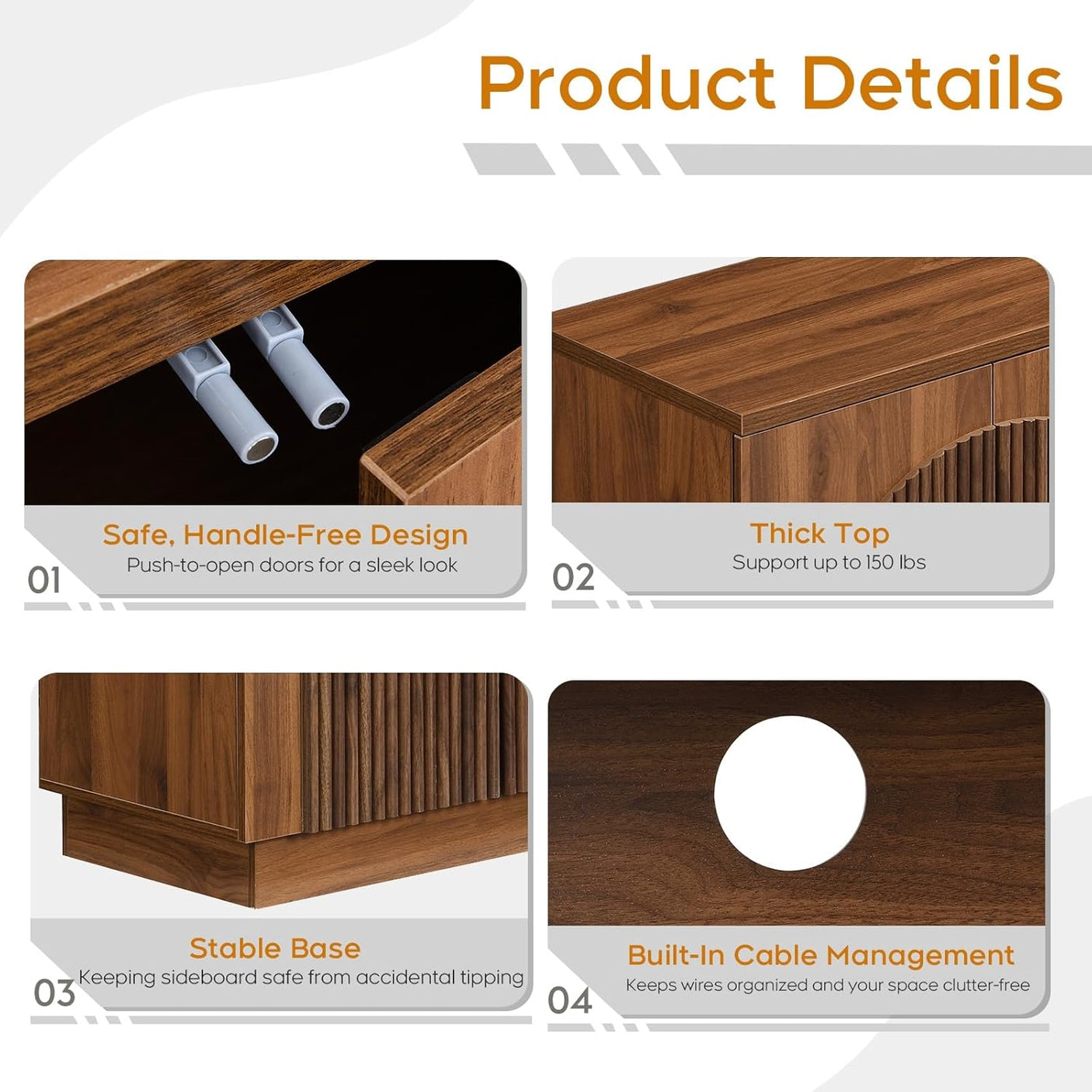 Arched Reeded Design Sideboard Buffet Cabinet