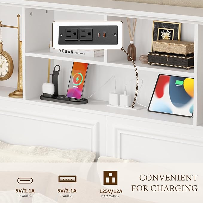 Farmhouse Queen Size Bed Frame with 4 Storage Drawers