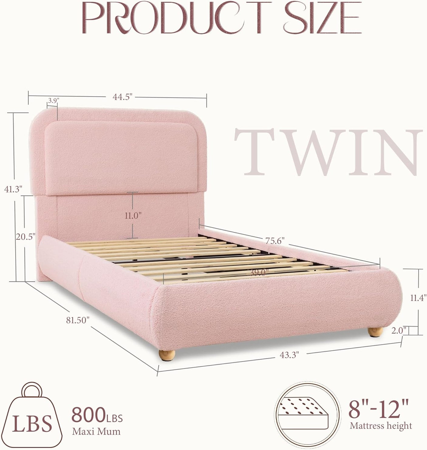 Boucle Fabric Cloud Bed Frame with Round Corner Headboard