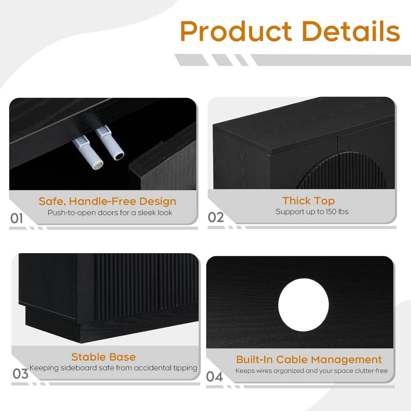 Arched Reeded Design Sideboard Buffet Cabinet