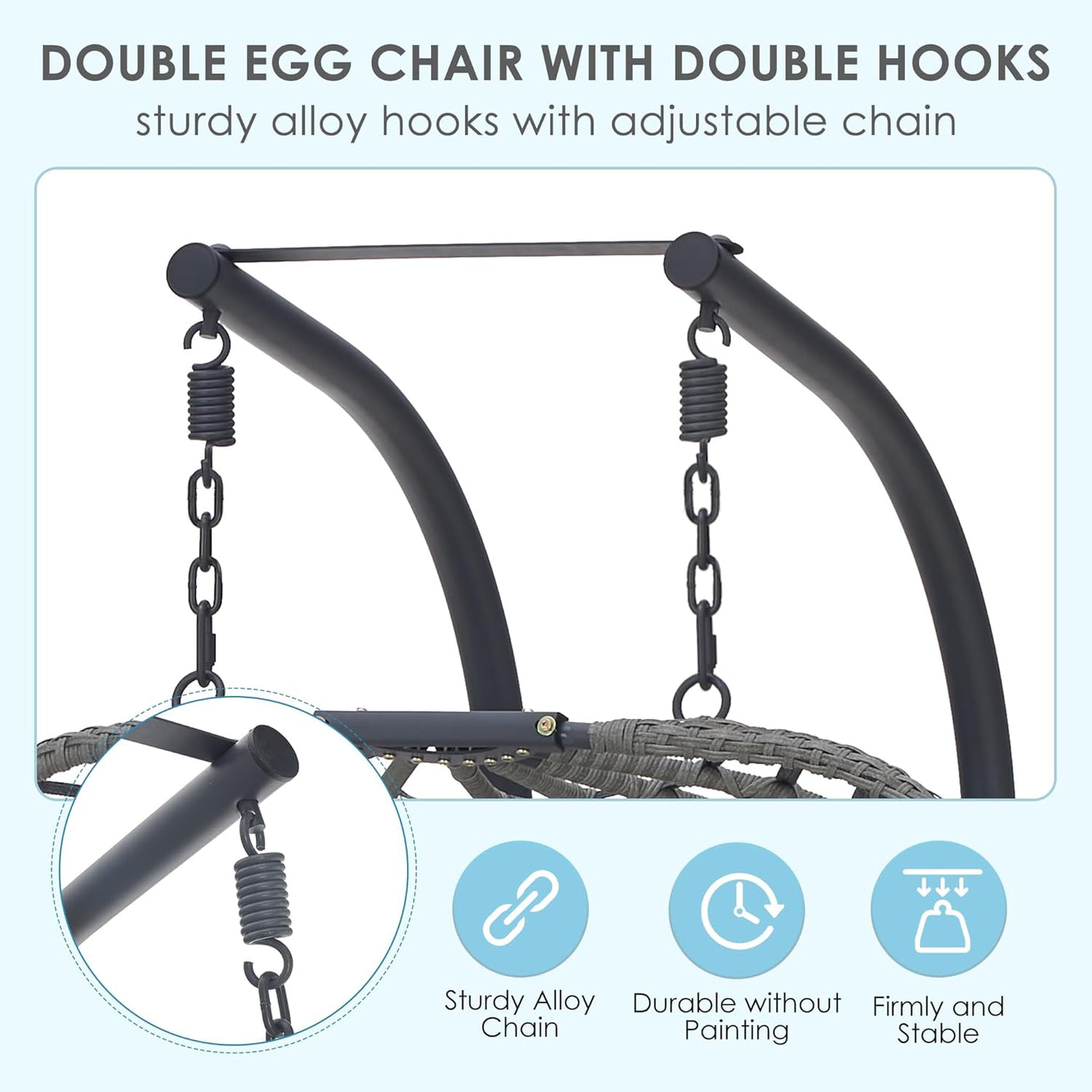 Double Egg Swing Chair with Stand for Outdoor