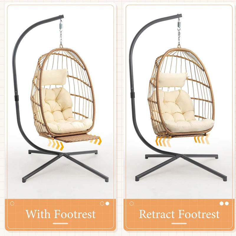 Luxurious Outdoor Egg Hanging Chair with Stand - All-Weather Rattan Swing for Patio & Bedroom