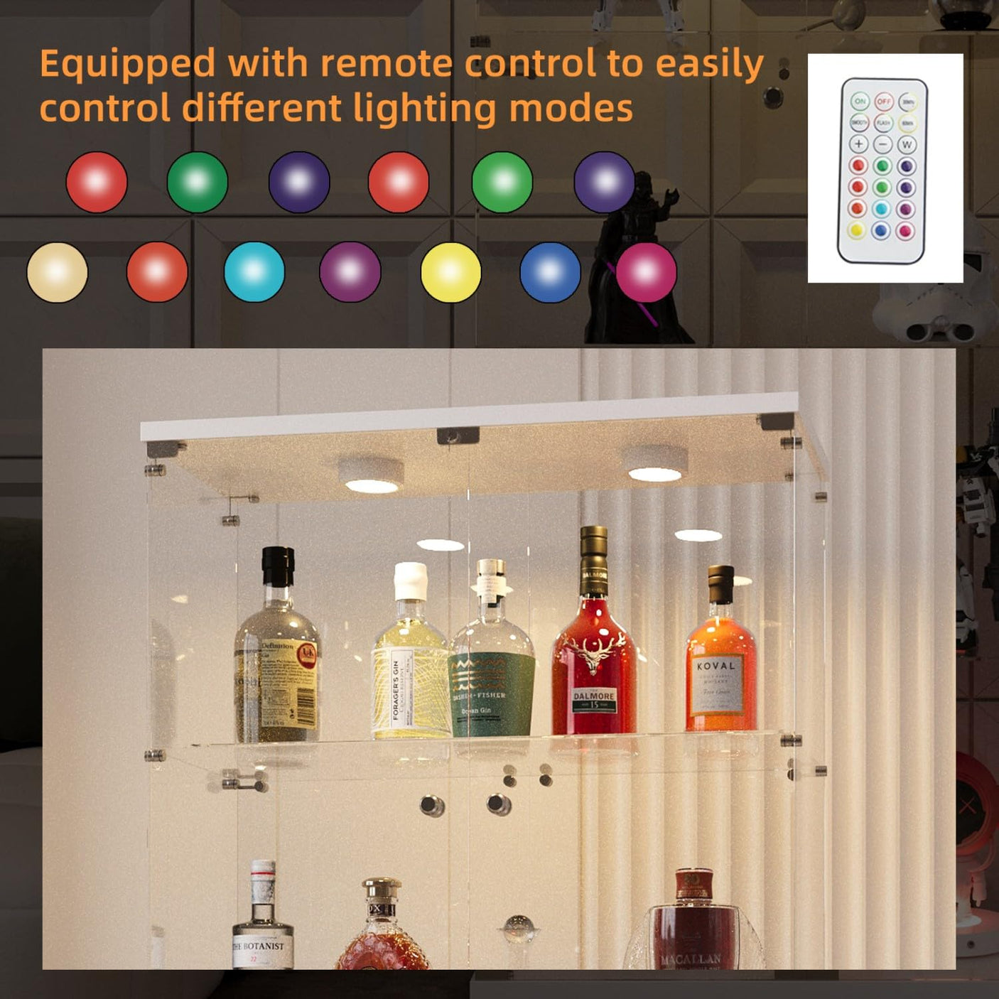 YECHEN 65" Smart Glass Display Cabinet | Bluetooth LED Lights, Music Sync & Swivel Casters – 4-Tier Curio Cabinet