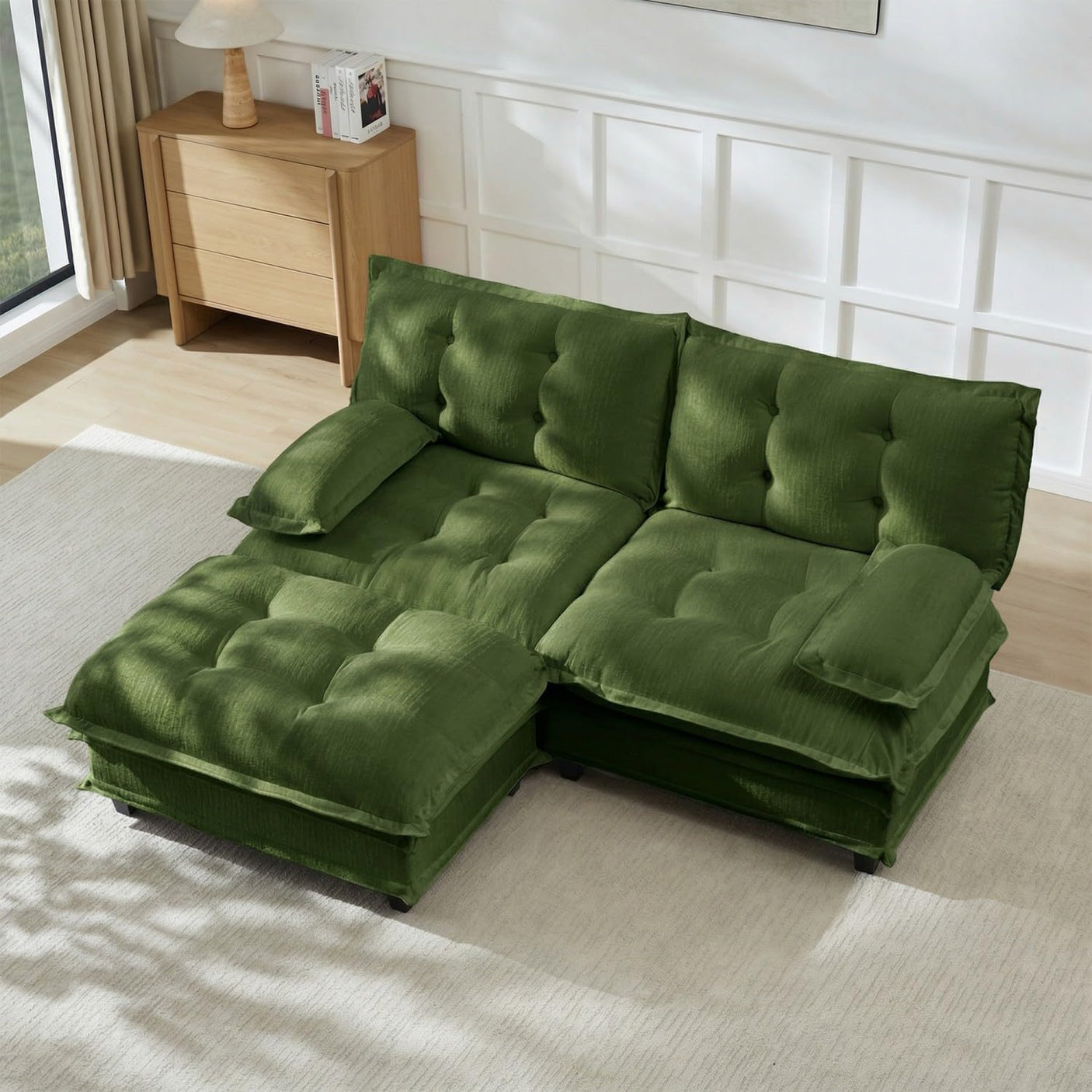 Modular Sectional Sofa with Cloud Cushions | Chenille Fabric | 2/3/4 Seater with Ottoman Options