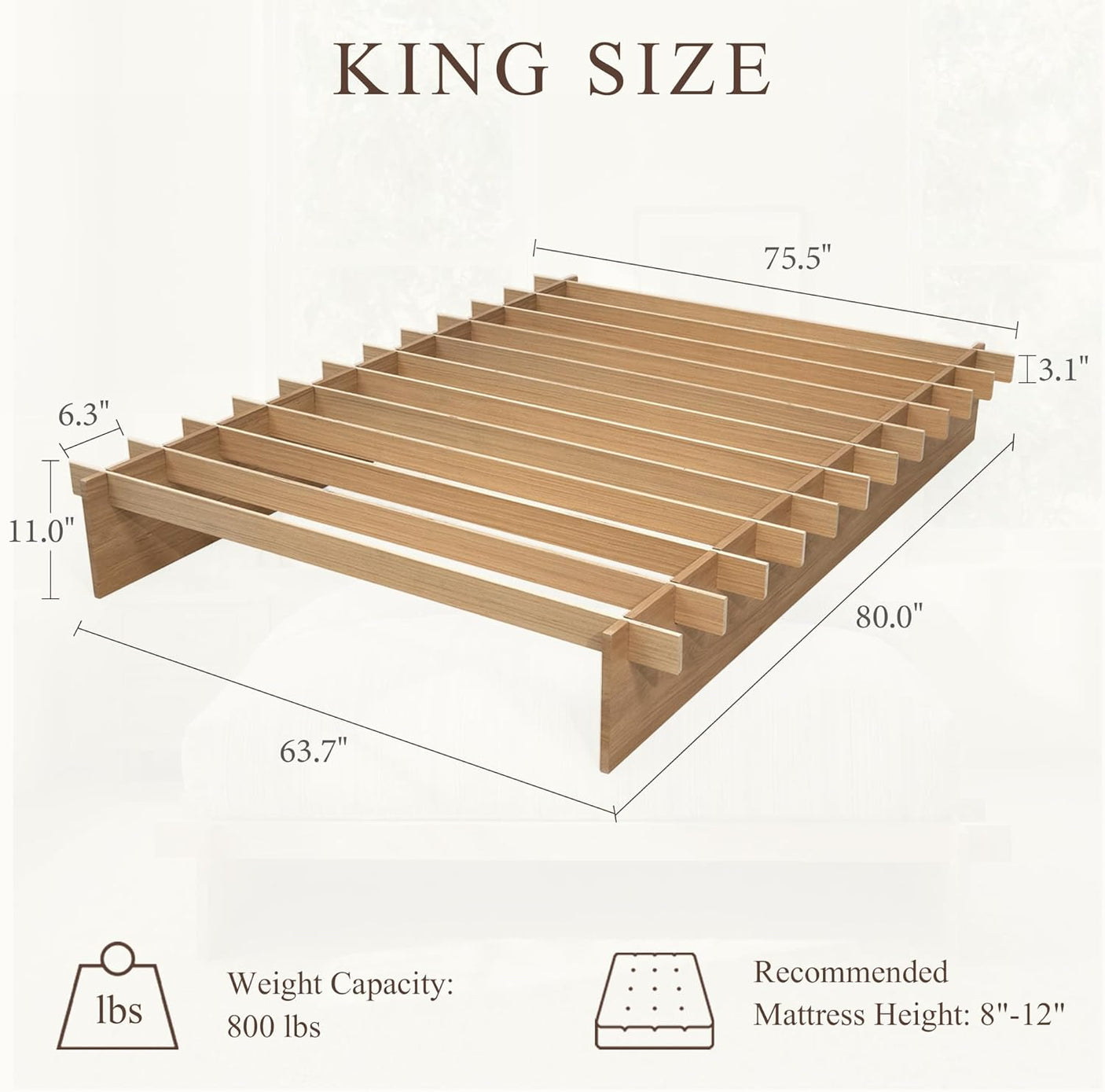 Yechen Solid Oak Platform Bed Frame | Dovetail Joinery, Wooden Slats, No Box Spring Needed
