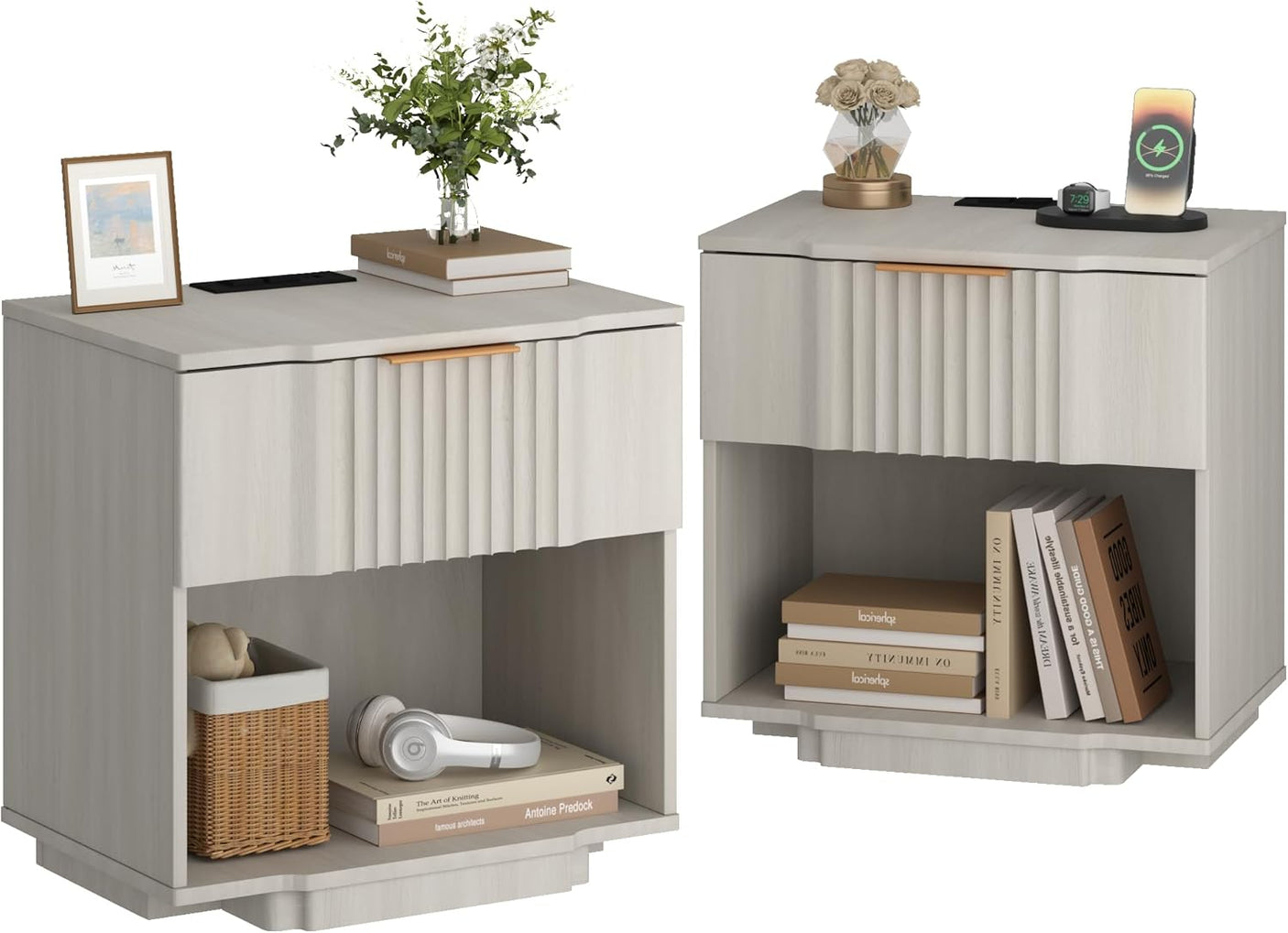 Fluted Night Stand with 20W Fast Charging Station