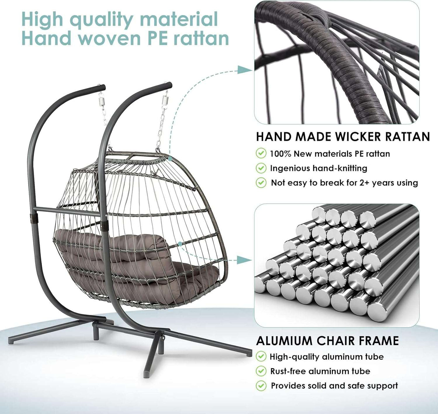 Double Egg Swing Chair with Stand for Outdoor
