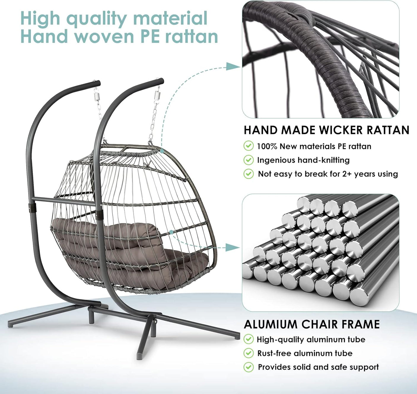 Double Egg Swing Chair with Stand for Outdoor