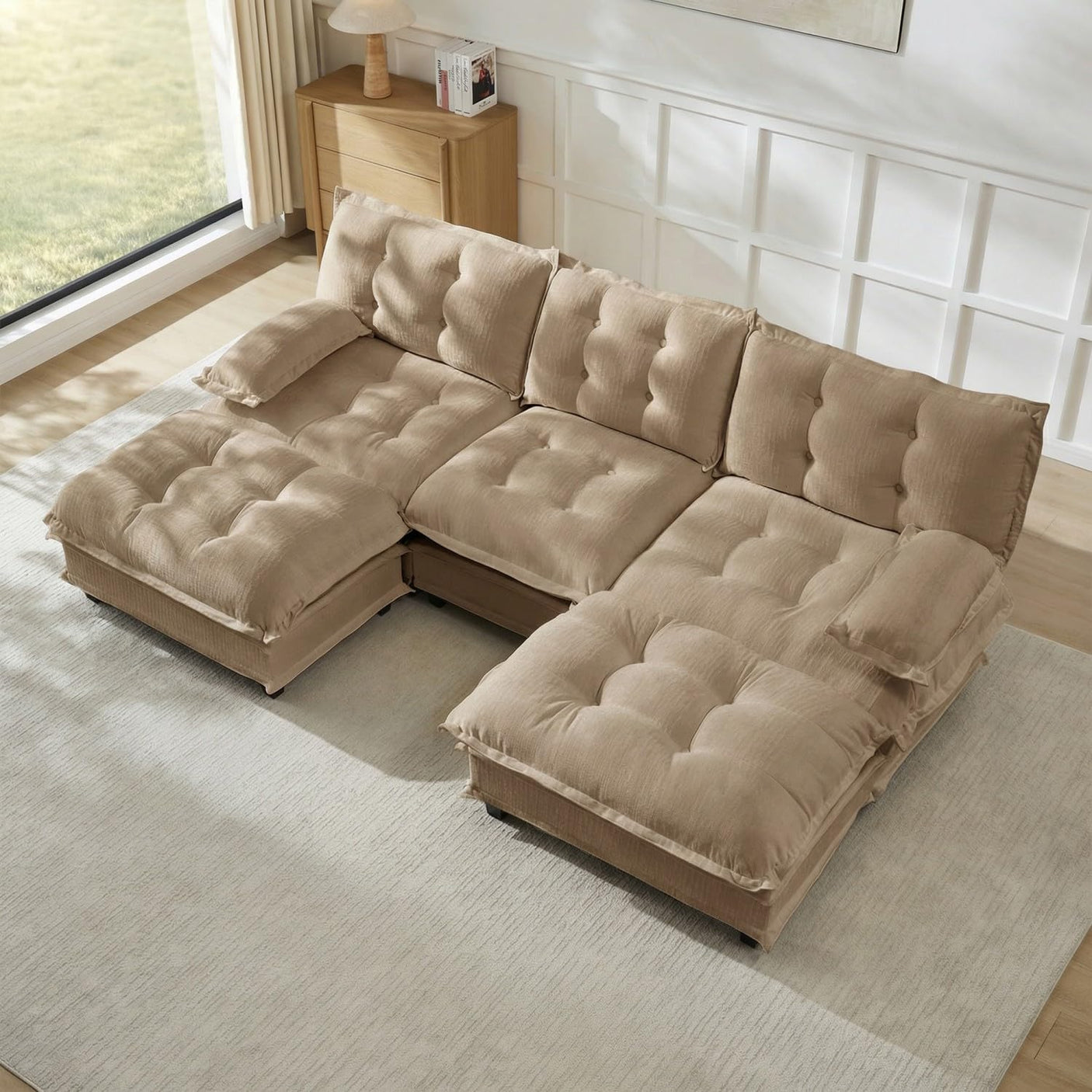 Modular Sectional Sofa with Cloud Cushions | Chenille Fabric | 2/3/4 Seater with Ottoman Options