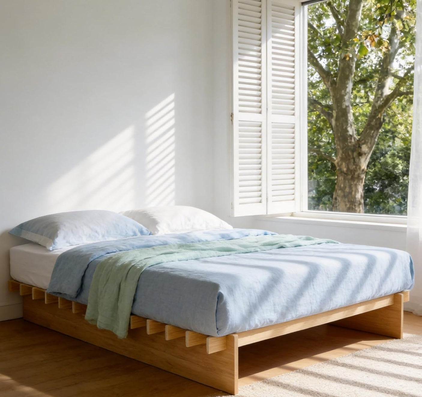 Yechen Solid Oak Platform Bed Frame | Dovetail Joinery, Wooden Slats, No Box Spring Needed