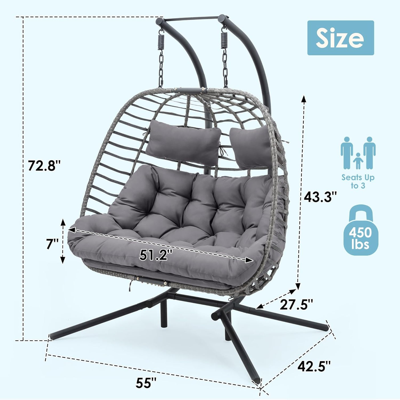 Double Egg Swing Chair with Stand for Outdoor