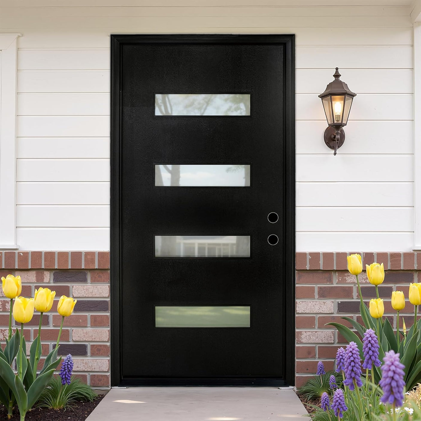 YECHEN 36" x 80" Fiberglass Pre-Hung Front Door, Contemporary Black Entry Door with Frosted Privacy Glass (Left/Right Hand Inswing)