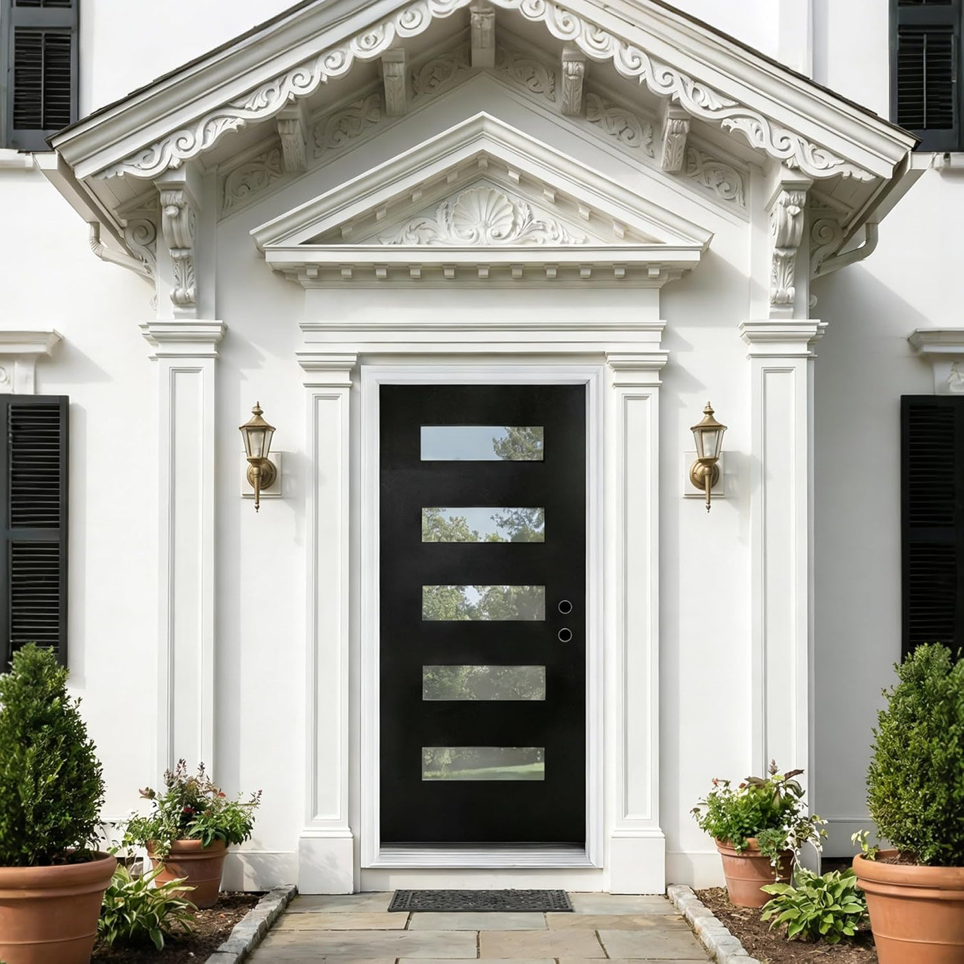 YECHEN 36" x 80" Fiberglass Pre-Hung Front Door, Contemporary Black Entry Door with Frosted Privacy Glass (Left/Right Hand Inswing)