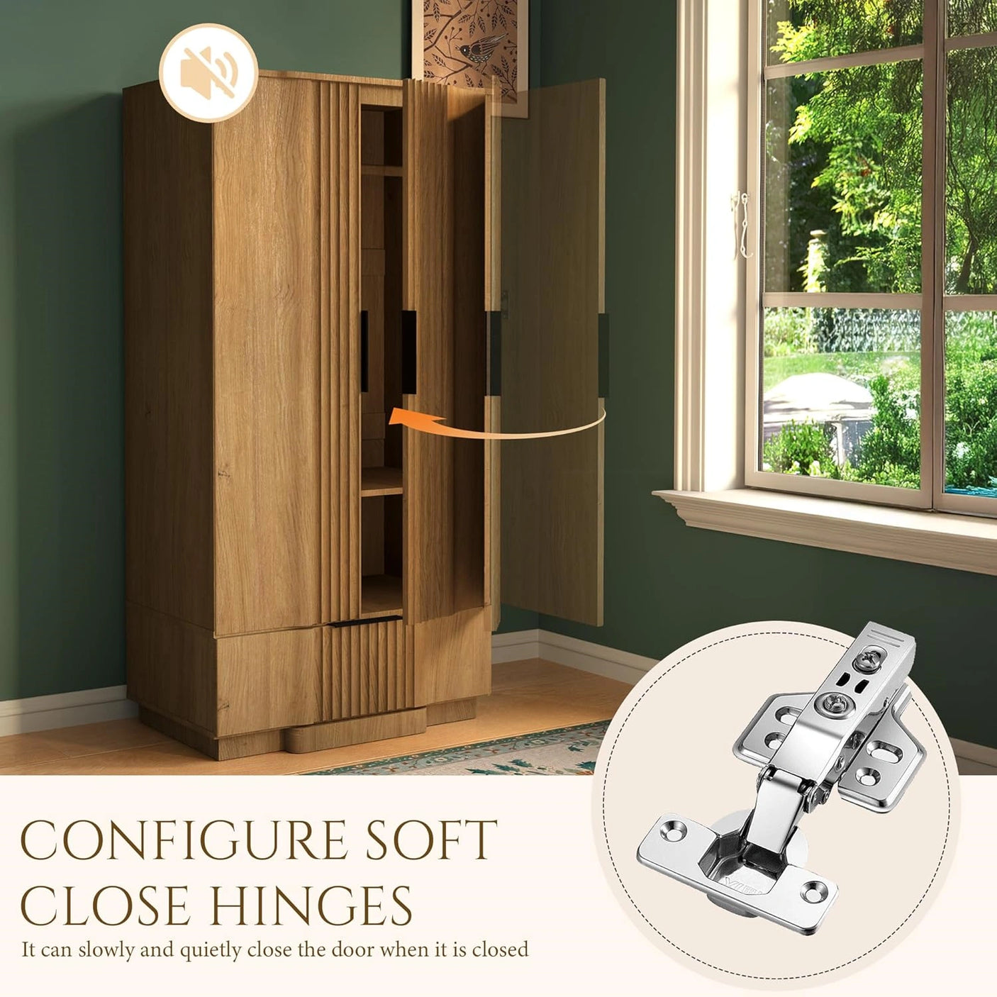 Yechen 67" Fluted Oak Armoire Wardrobe with Doors & Drawer - Natural Wood Closet Cabinet