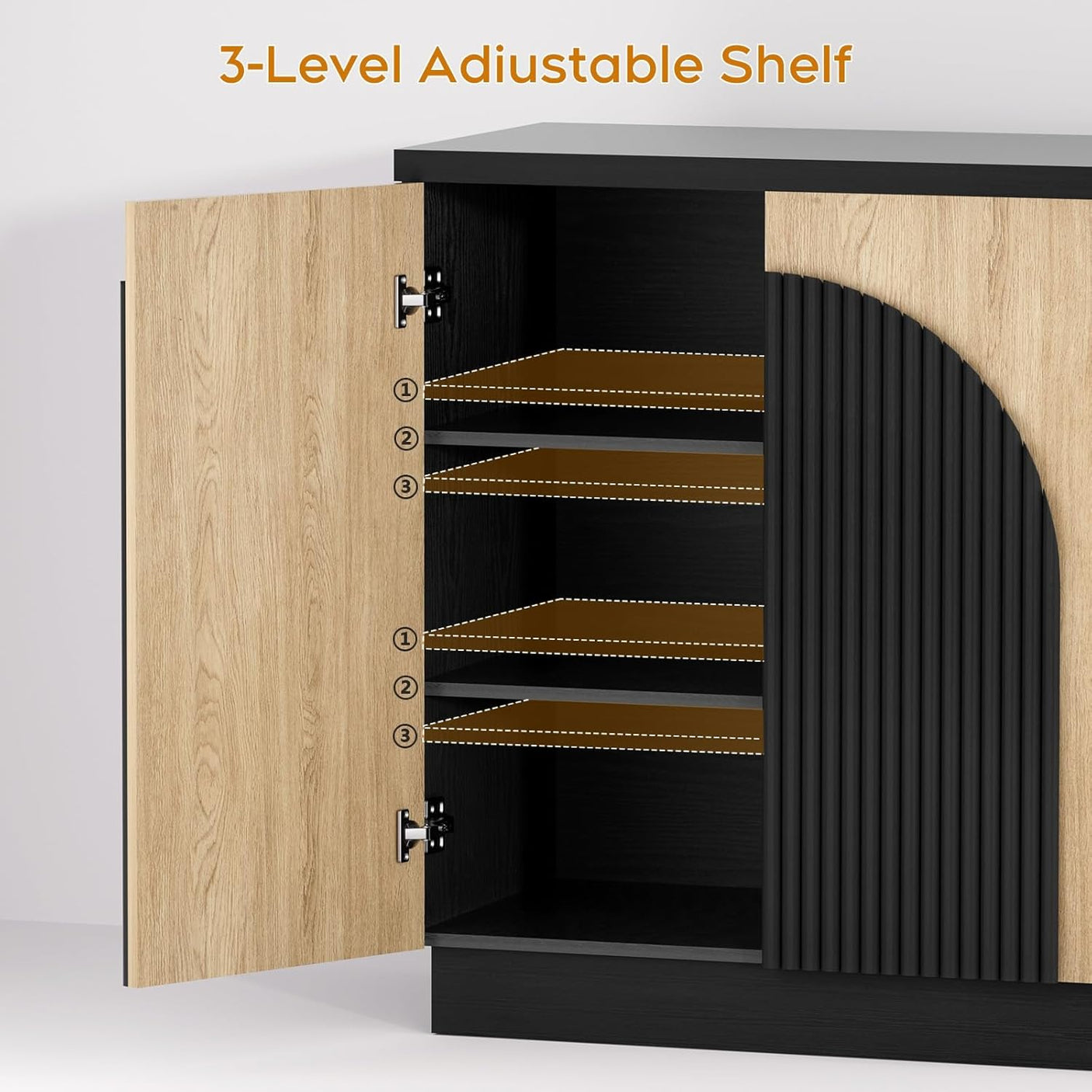 Arched Reeded Sideboard Buffet Cabinet | Black & Natural Oak