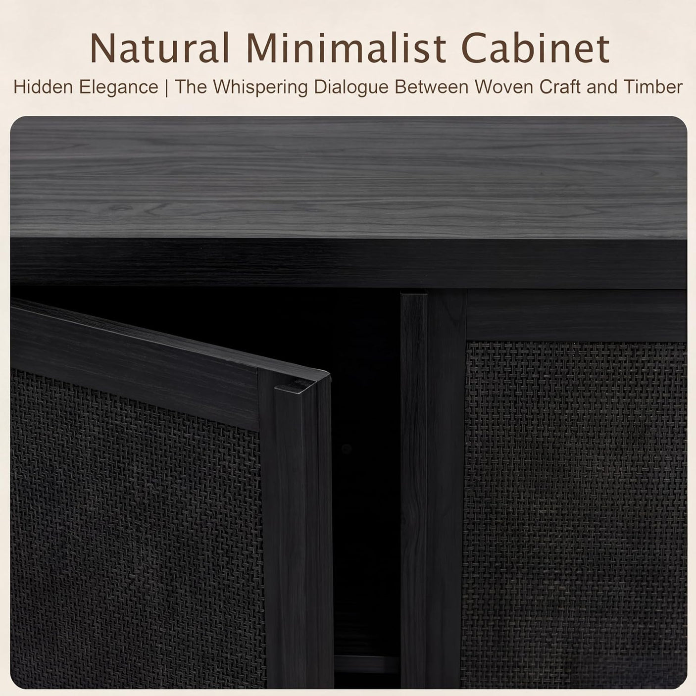 Yechen 67" Tall Rattan Kitchen Pantry Cabinet – Solid Wood Handle, Soft-Close Hinges, Adjustable Shelves, Dark Black