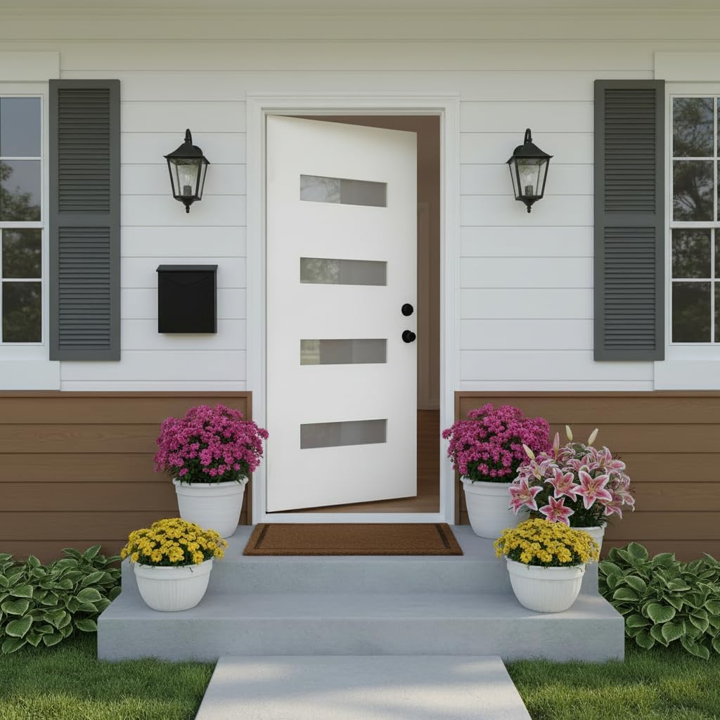 YECHEN 36" x 80" Fiberglass Pre-Hung Front Door, Contemporary Black Entry Door with Frosted Privacy Glass (Left/Right Hand Inswing)