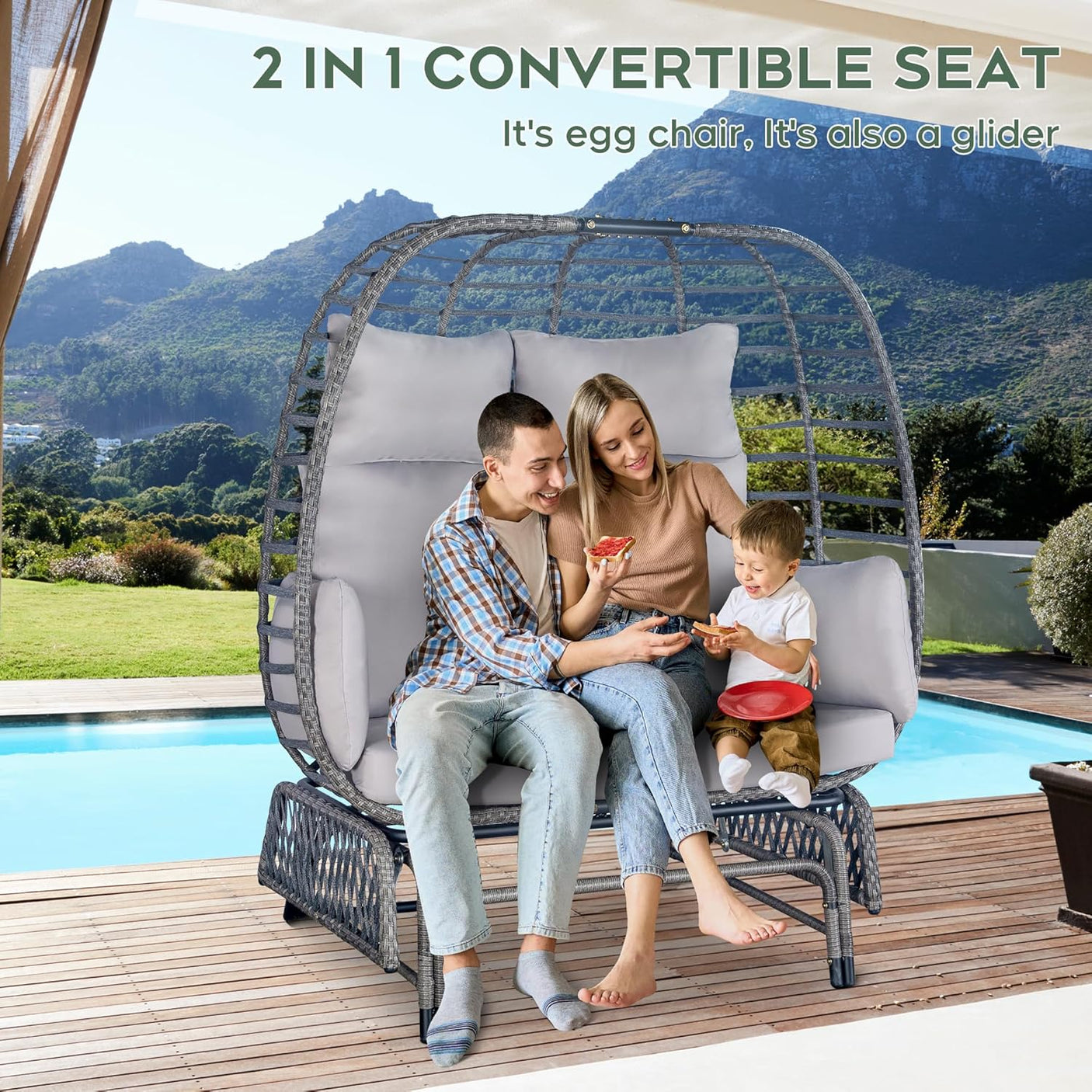 Outdoor Gliding Rocking Steel Stand Double Egg Chair