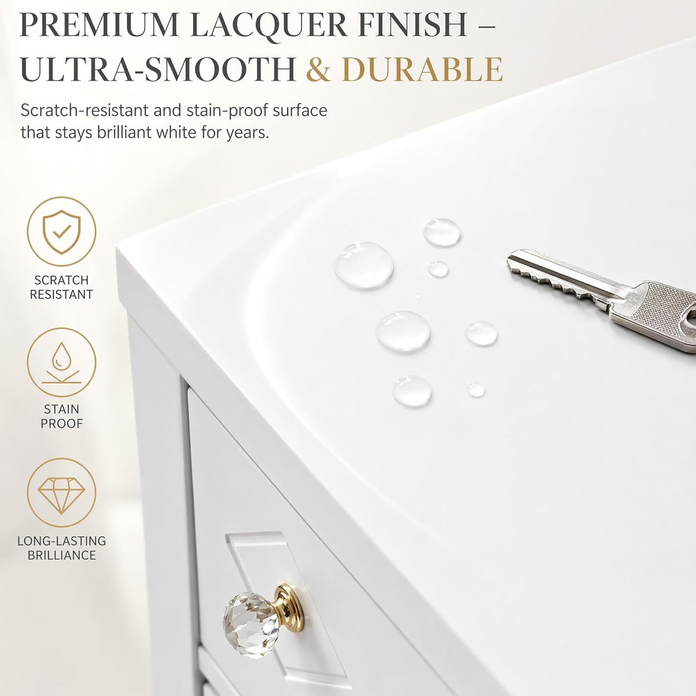 Yechen 3-Drawer Nightstand with USB-C & AC Outlets | Crystal Handles | White & Black
