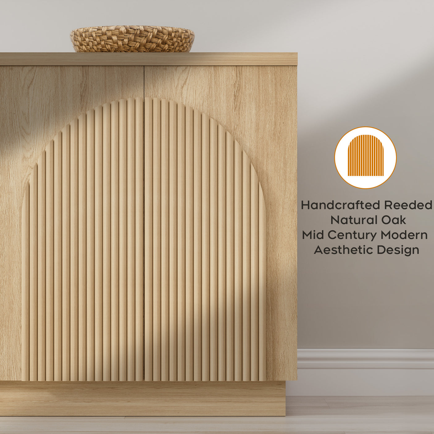 Arched Reeded Design Sideboard Buffet Cabinet