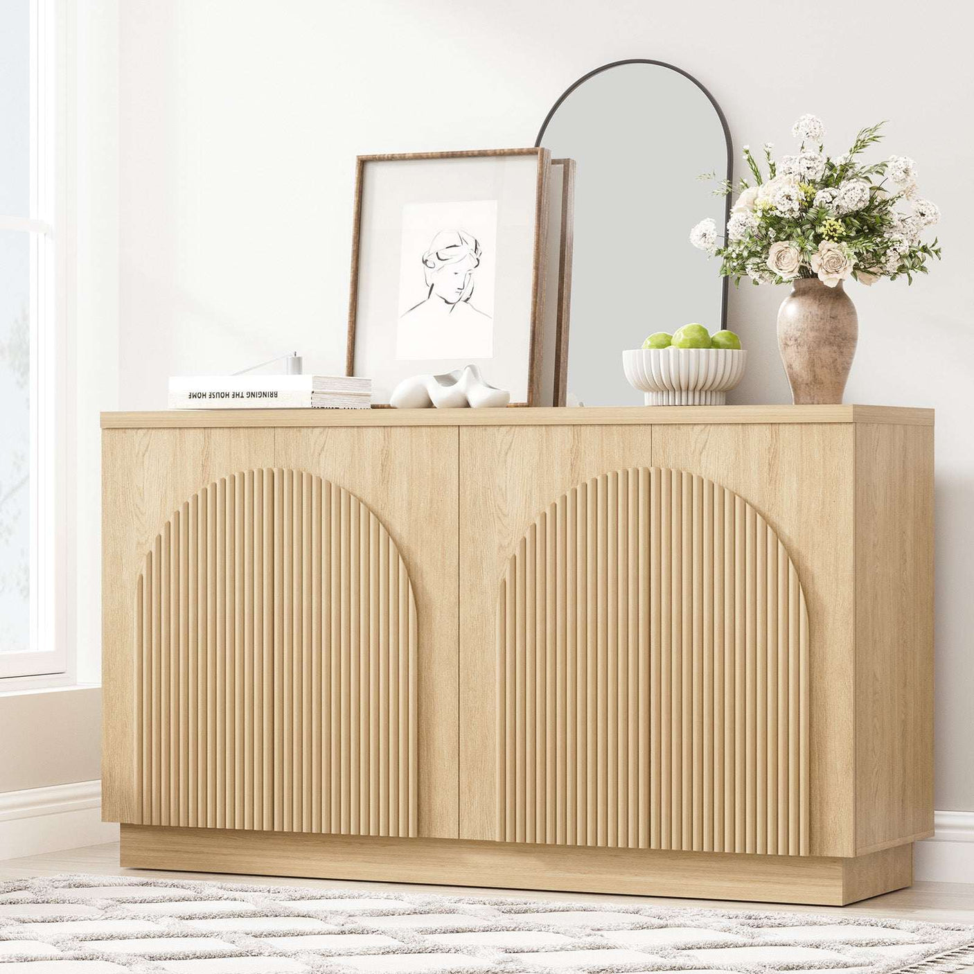 Arched Reeded Design Sideboard Buffet Cabinet