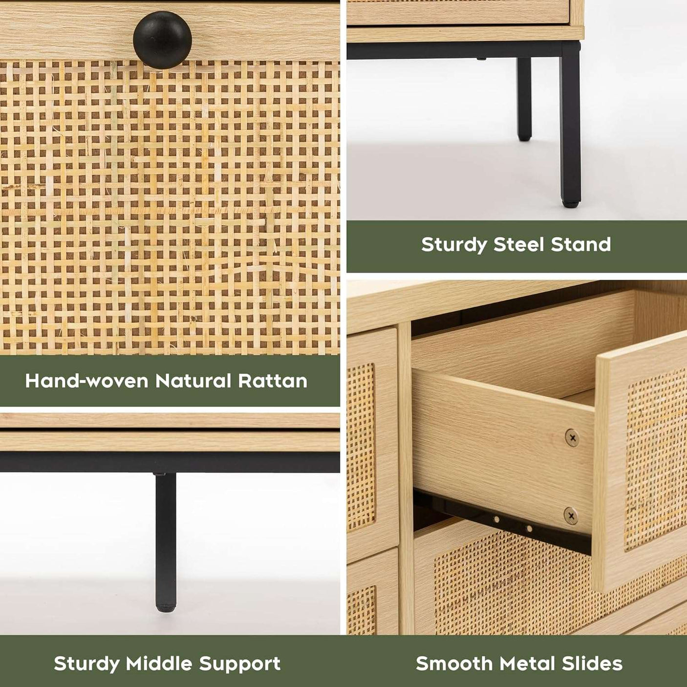 59" Wide Natural Rattan 9 Drawer Dresser