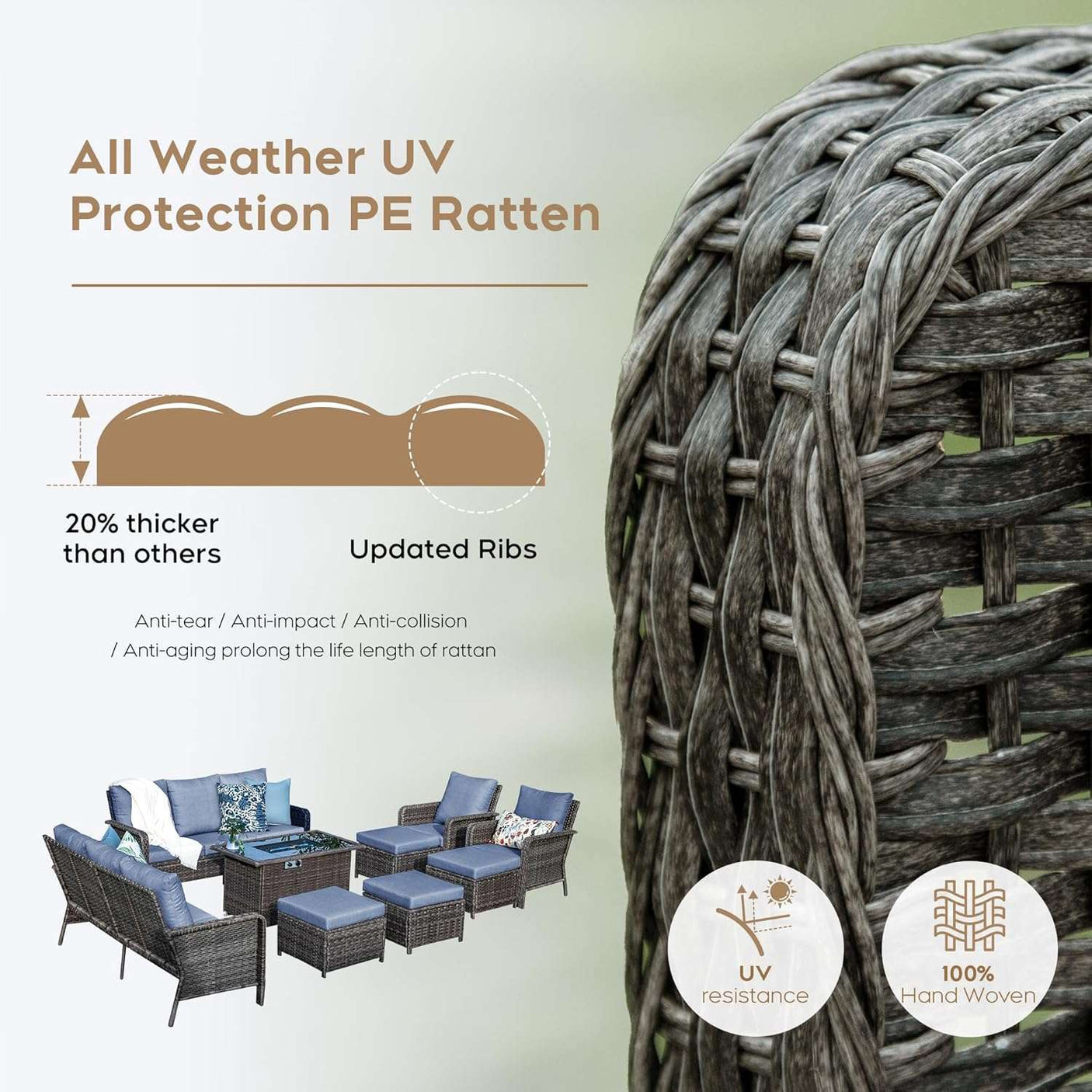 10 Seats Blue Patio Backyard Conversation Sofa Set