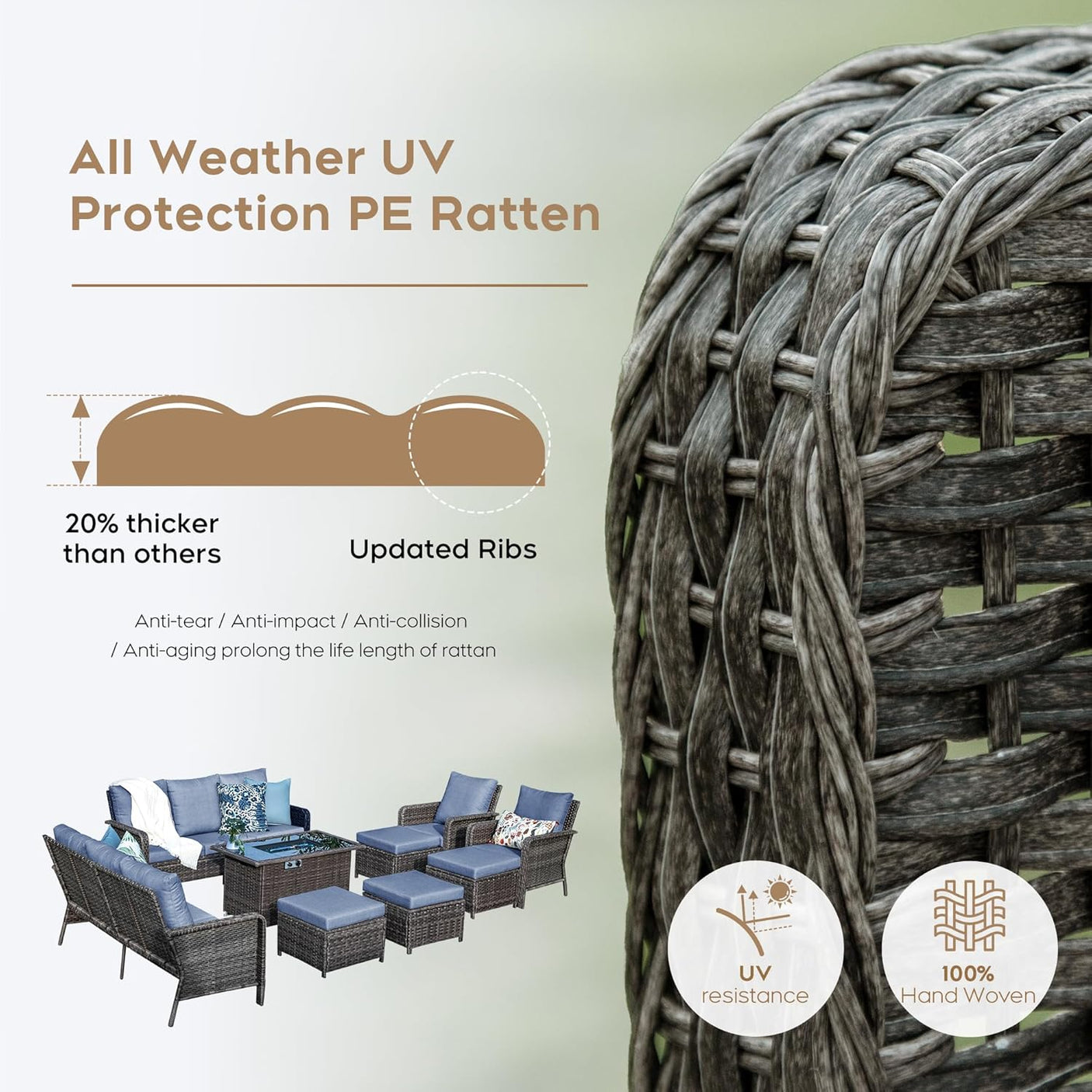 10 Seats Blue Patio Backyard Conversation Sofa Set