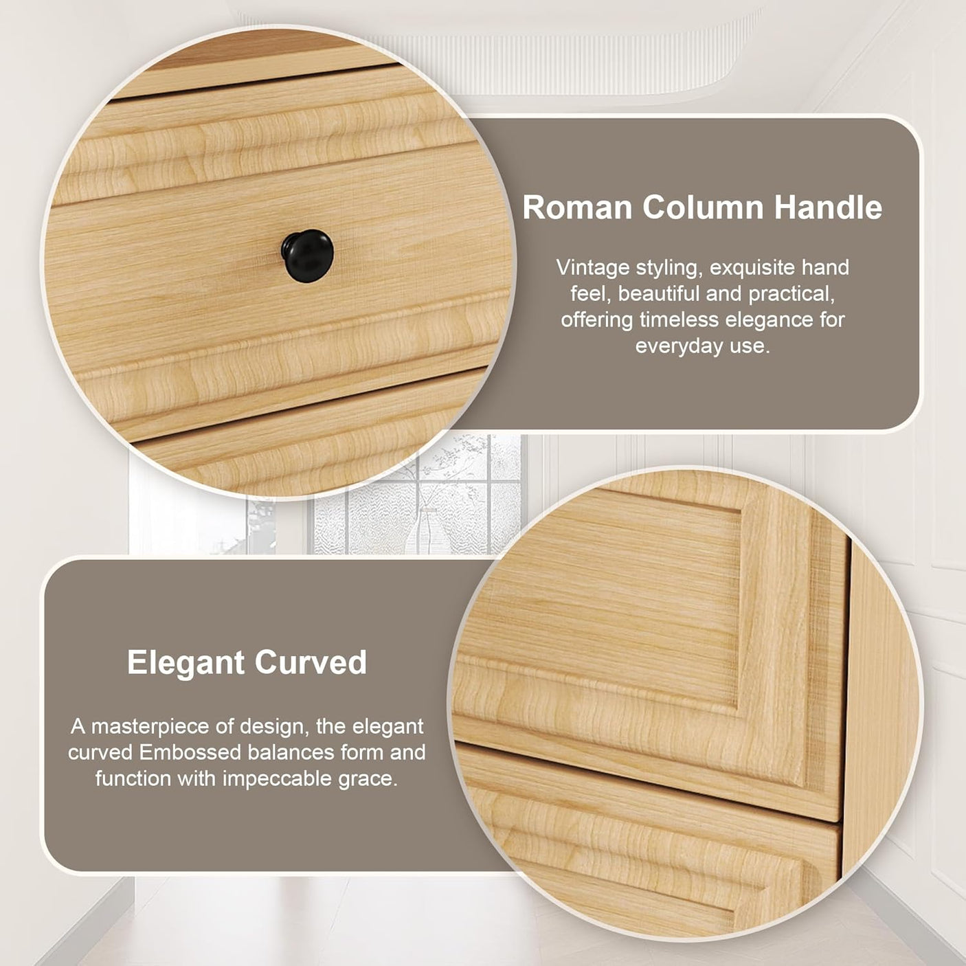 Farmhouse Mid Century Modern Nightstand, 2-Drawer 25" Tall Wood