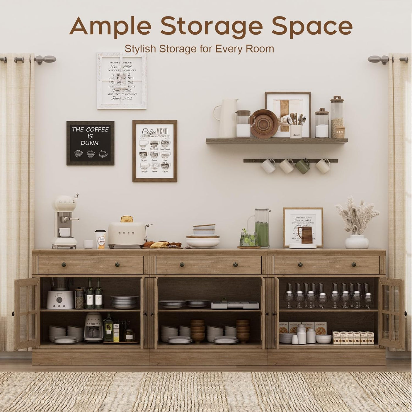 31.5” W Farmhouse Sideboard Cabinet with Drawer & Glass Doors