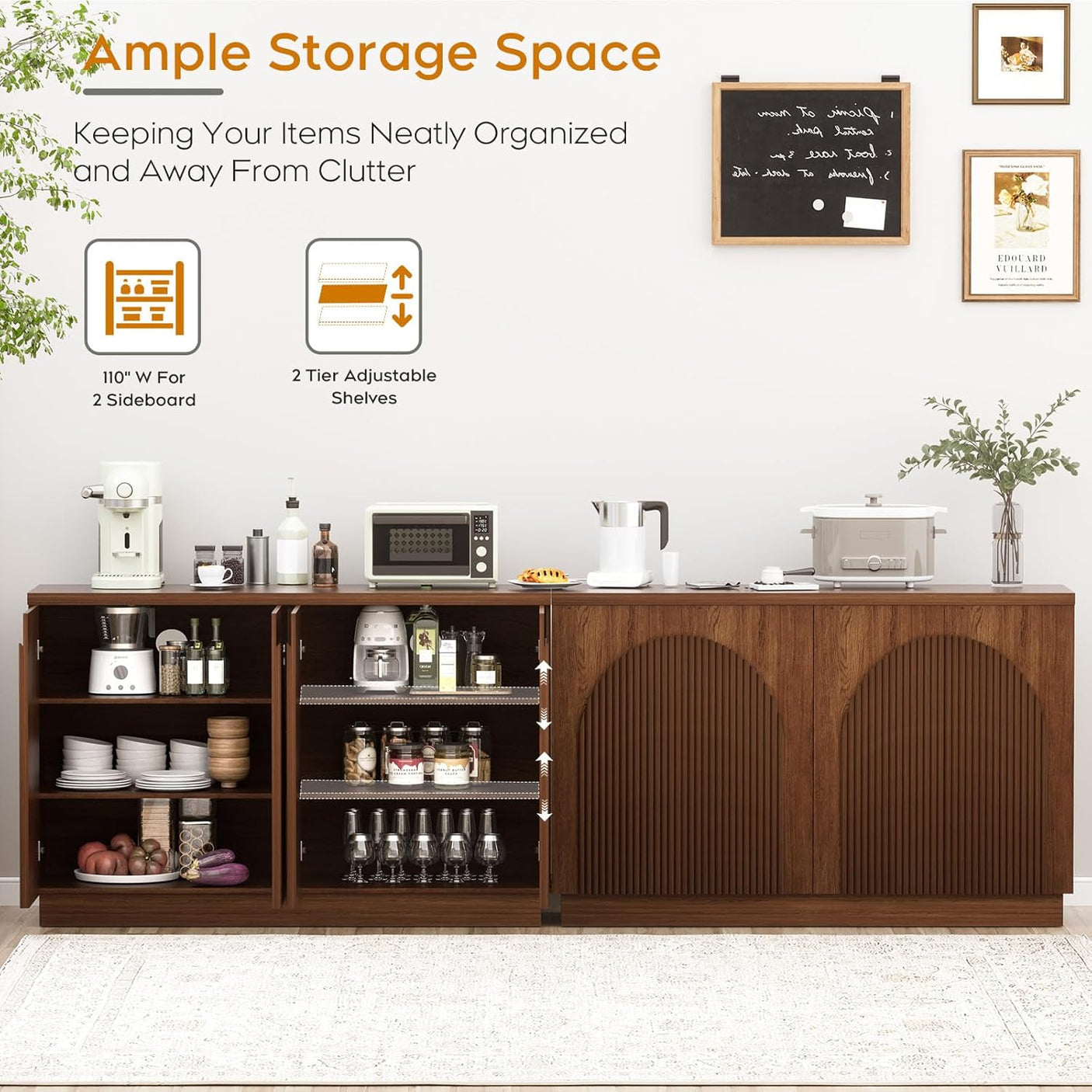 Arched Reeded Design Sideboard Buffet Cabinet