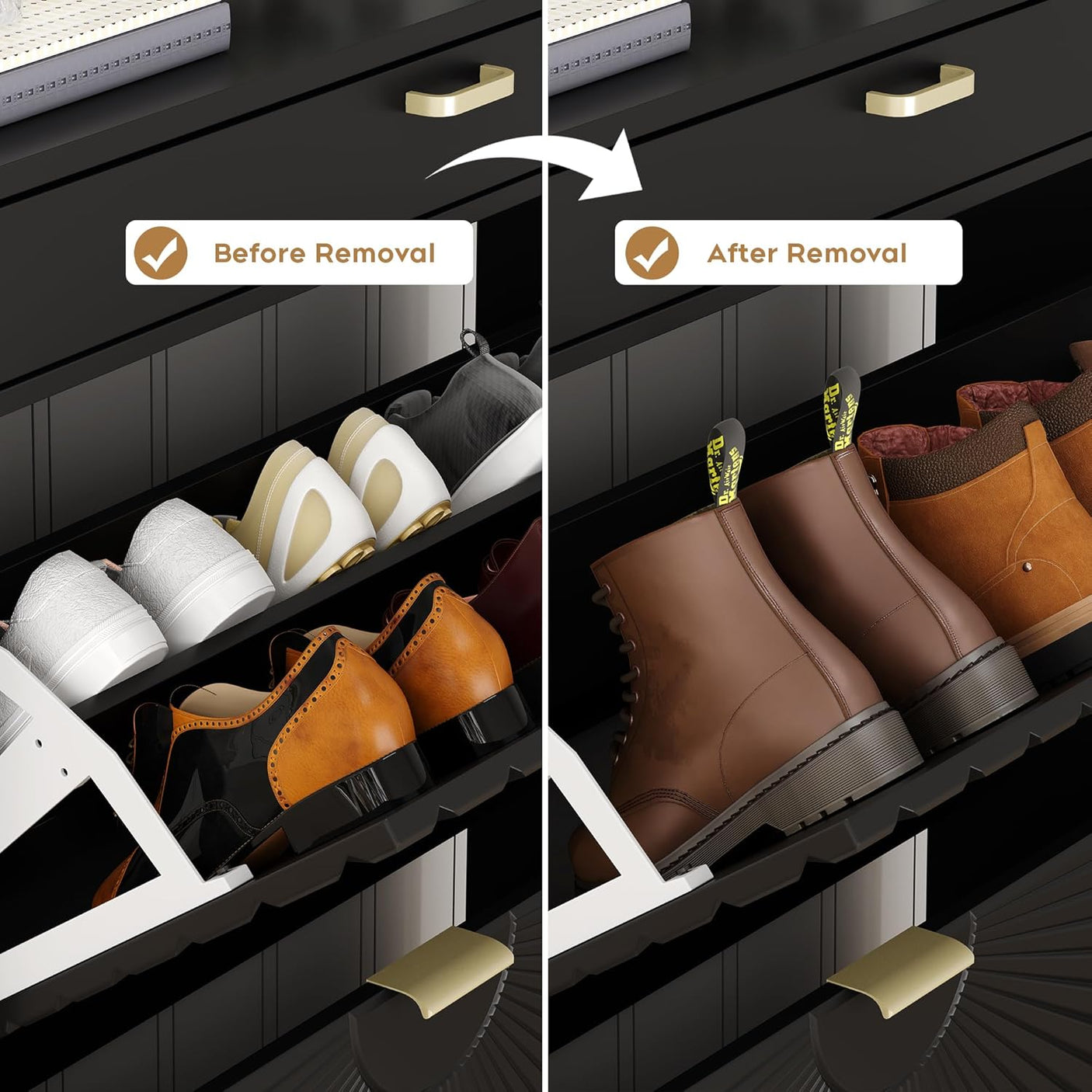 Slim Entryway Shoe Organizer with Half-Circle Doors