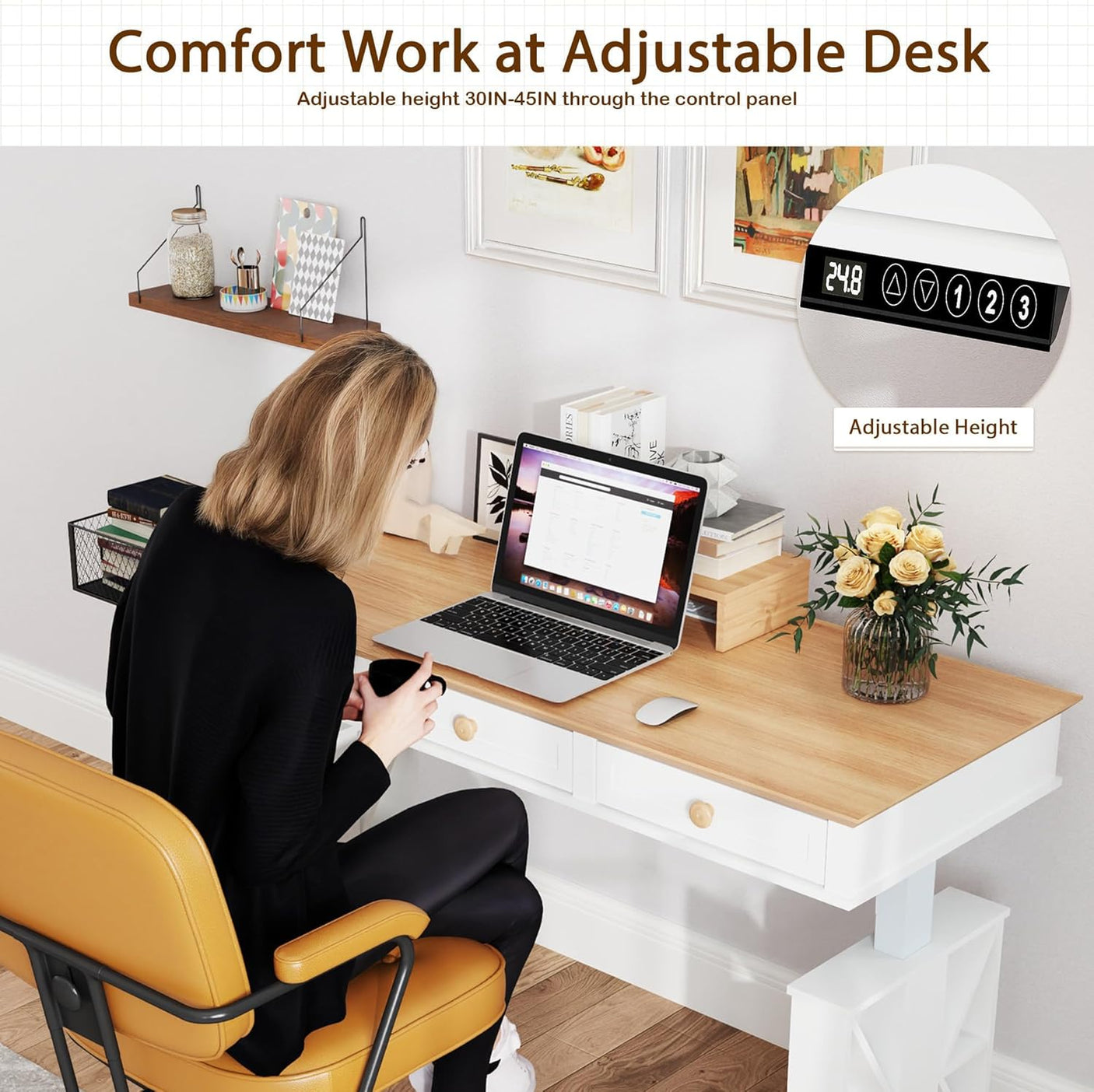 51×20 Inch Electric Standing Adjustable Desk with Drawers