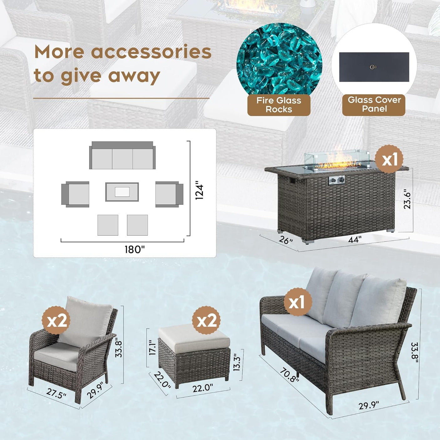 7 Seats Beige Patio Outdoor Conversation Sofa Set