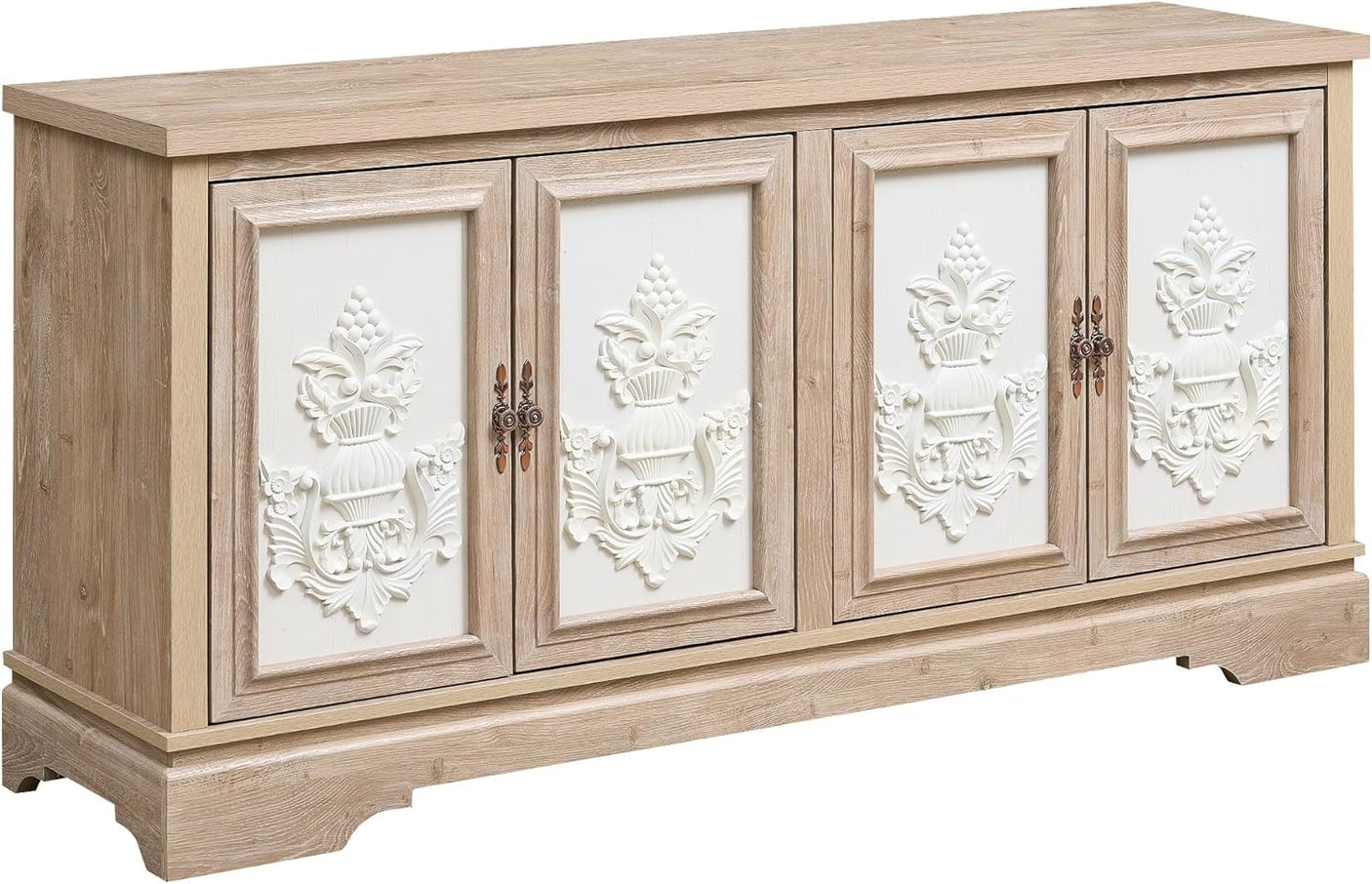63" Farmhouse Accent Sideboard Buffet Cabinet with Painted 3D Decorative Doors