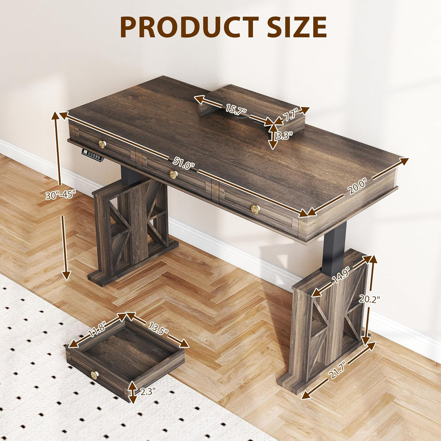 51×20 Inch Electric Standing Adjustable Desk with Drawers