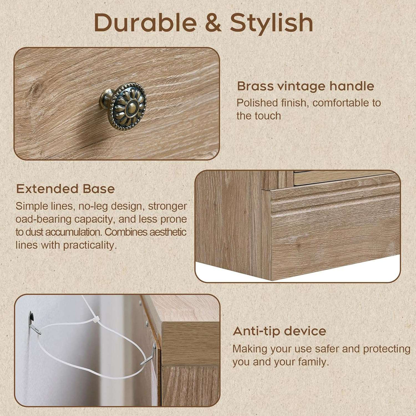 31.5" Oversized Extra Large Nightstand with 3 Drawers