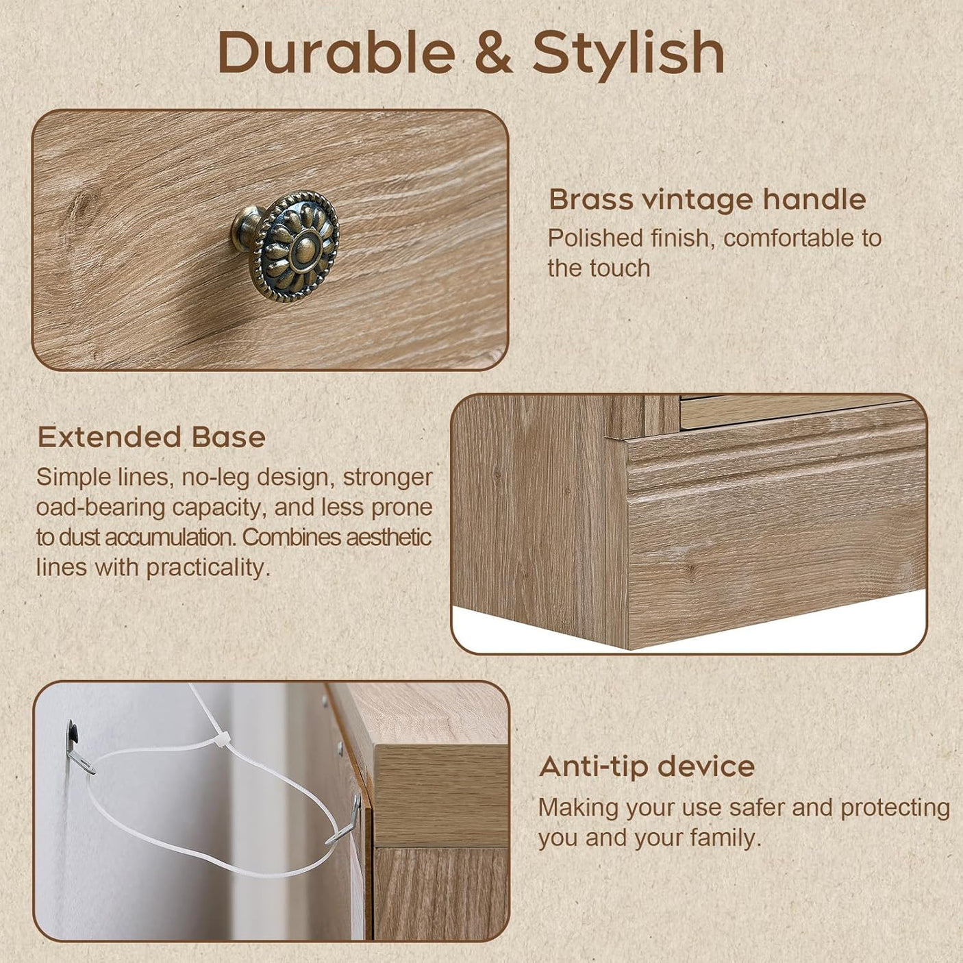 31.5" Oversized Extra Large Nightstand with 3 Drawers