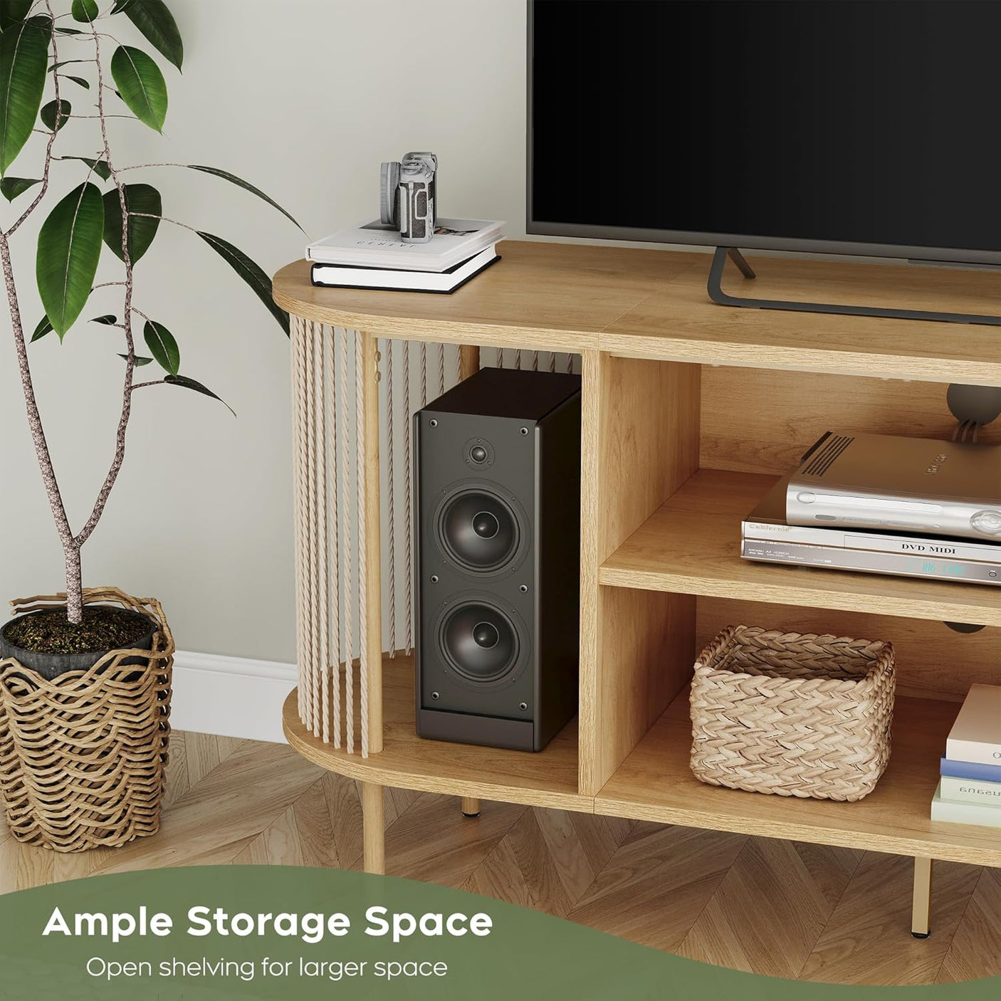 Yechen Boho TV Stand for 55-60" TV – Natural Rope Entertainment Center with Storage