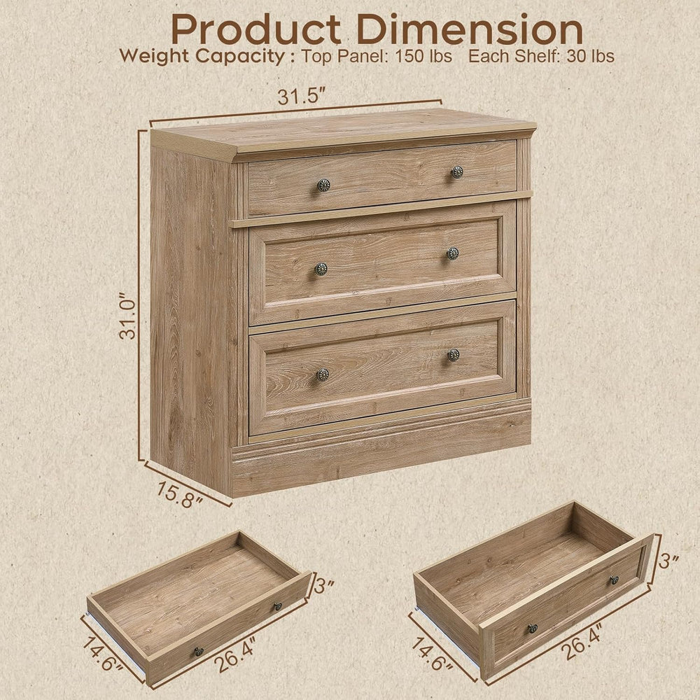 31.5" Oversized Extra Large Nightstand with 3 Drawers