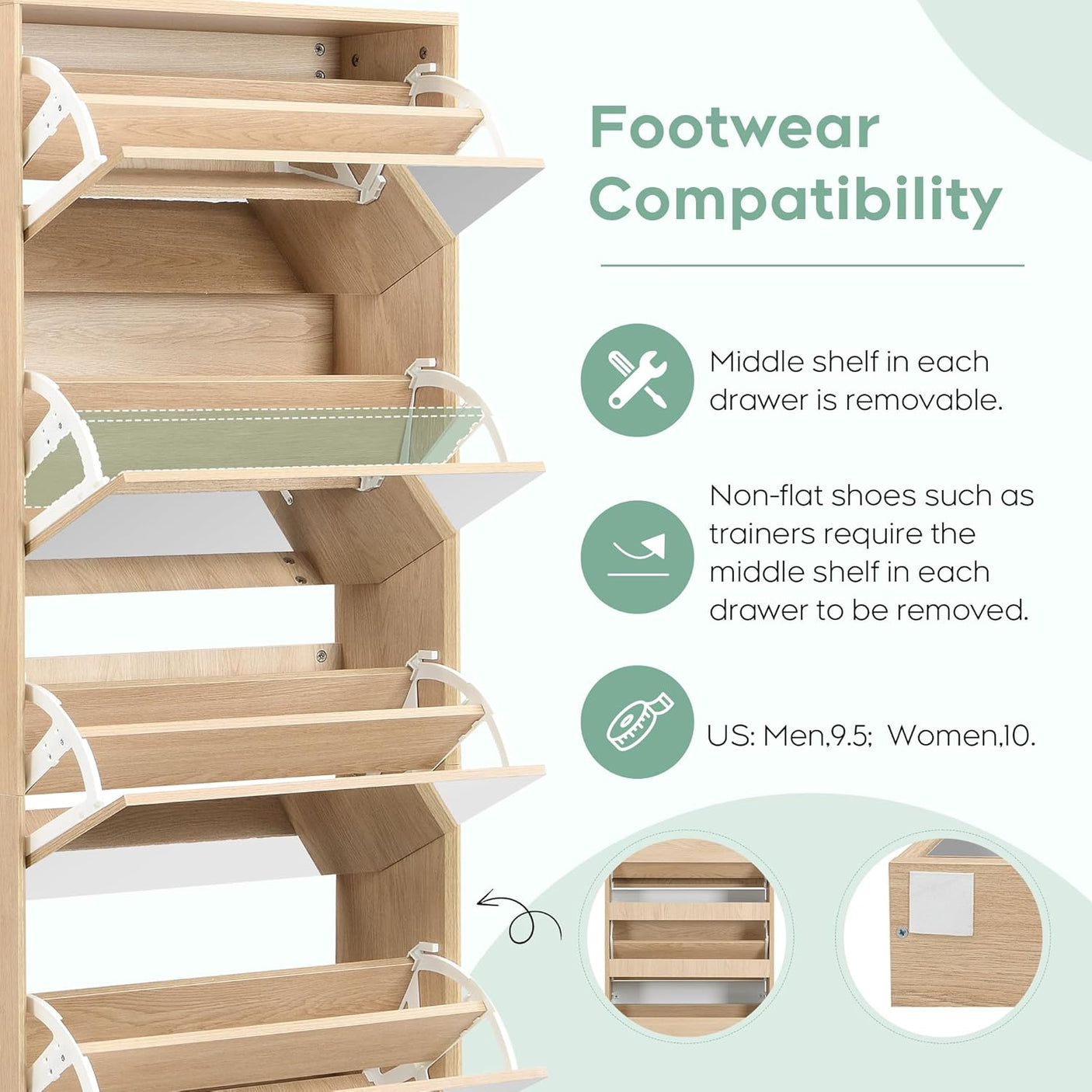 Mirror Shoe Cabinet with 5 Flip Drawers