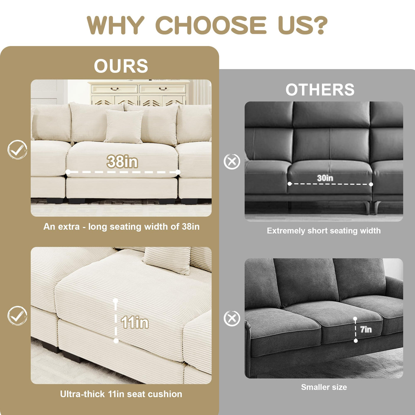 54" Oversized Corduroy Modular Sectional Sofa - Premium Comfort with High-Density Foam & Flexible Design