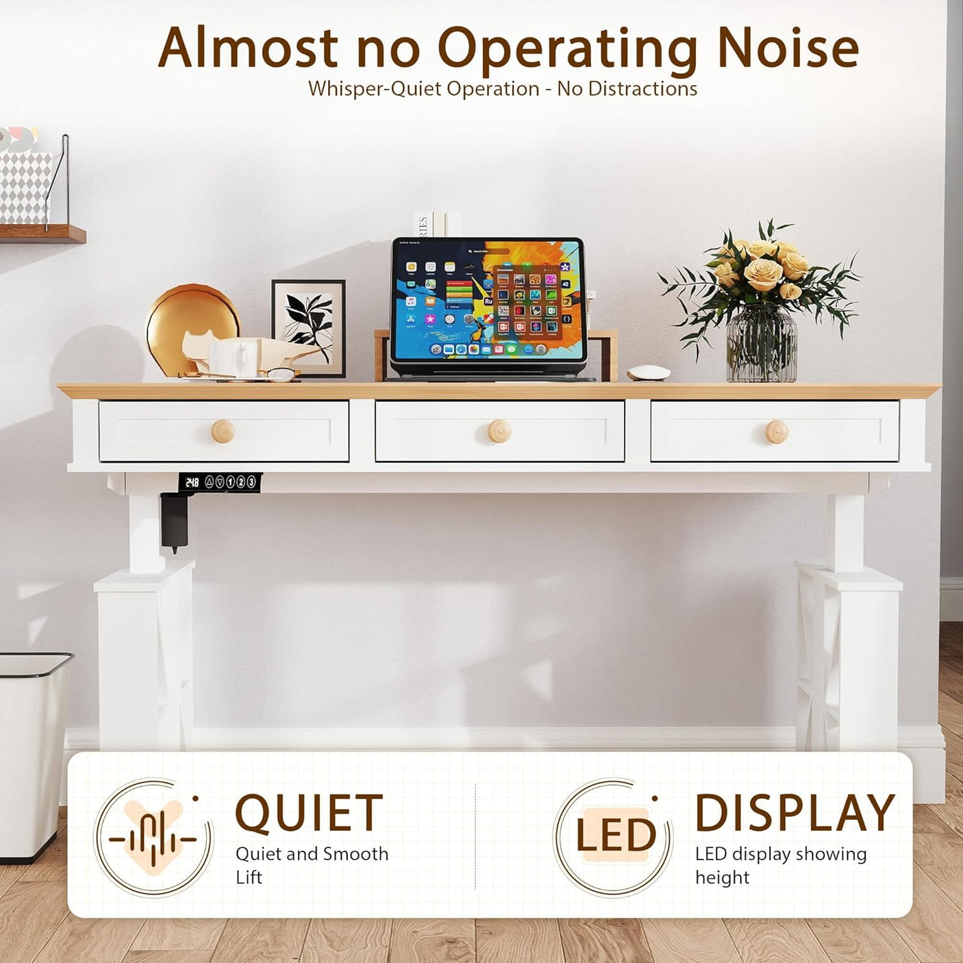 51×20 Inch Electric Standing Adjustable Desk with Drawers