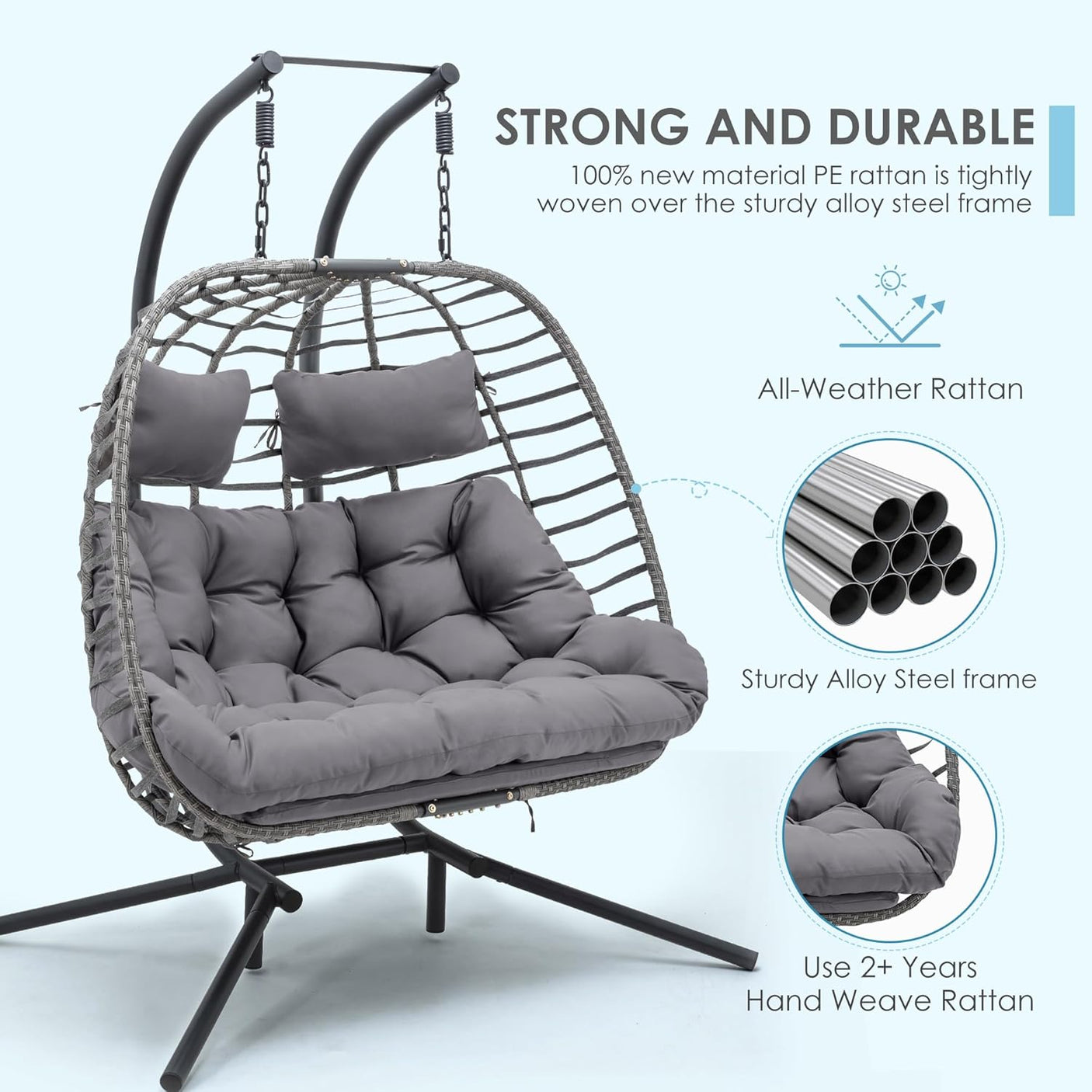Double Egg Swing Chair with Stand for Outdoor