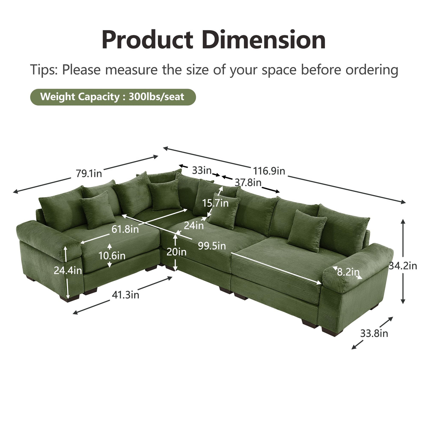 54" Oversized Corduroy Modular Sectional Sofa - Premium Comfort with High-Density Foam & Flexible Design