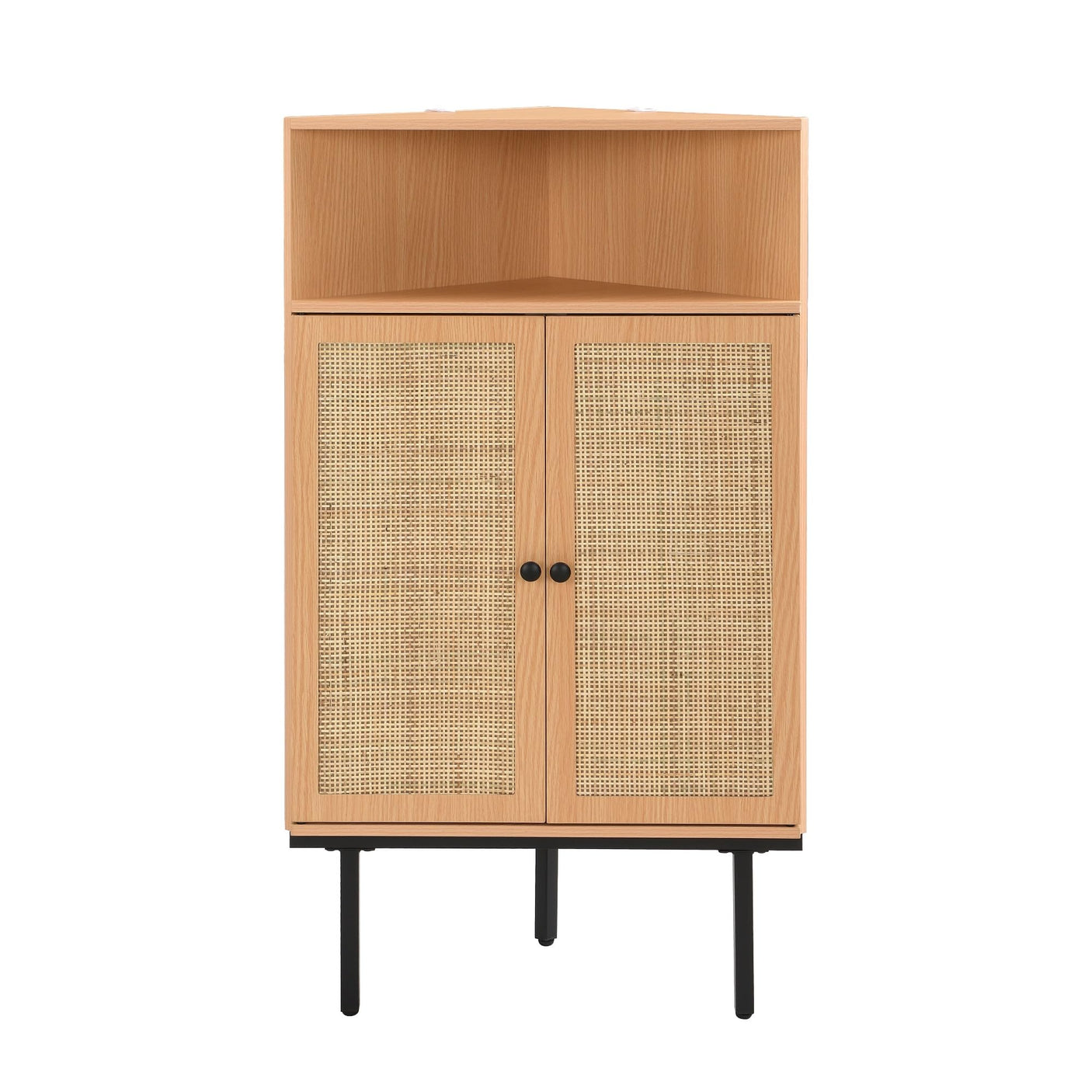 Corner Rattan Storage Cabinet with Adjustable Shelf - Boho Triangle Design