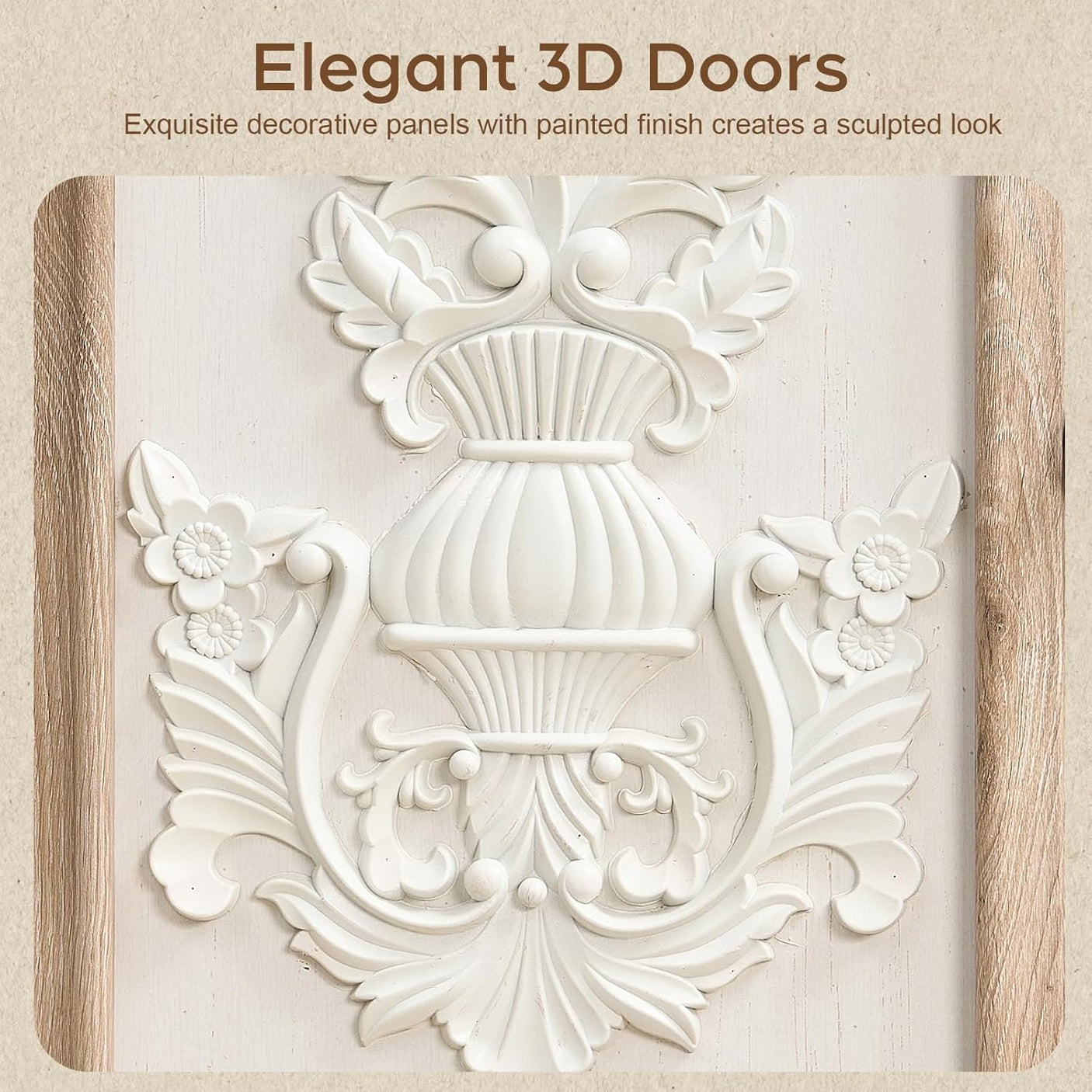 63" Farmhouse Accent Sideboard Buffet Cabinet with Painted 3D Decorative Doors