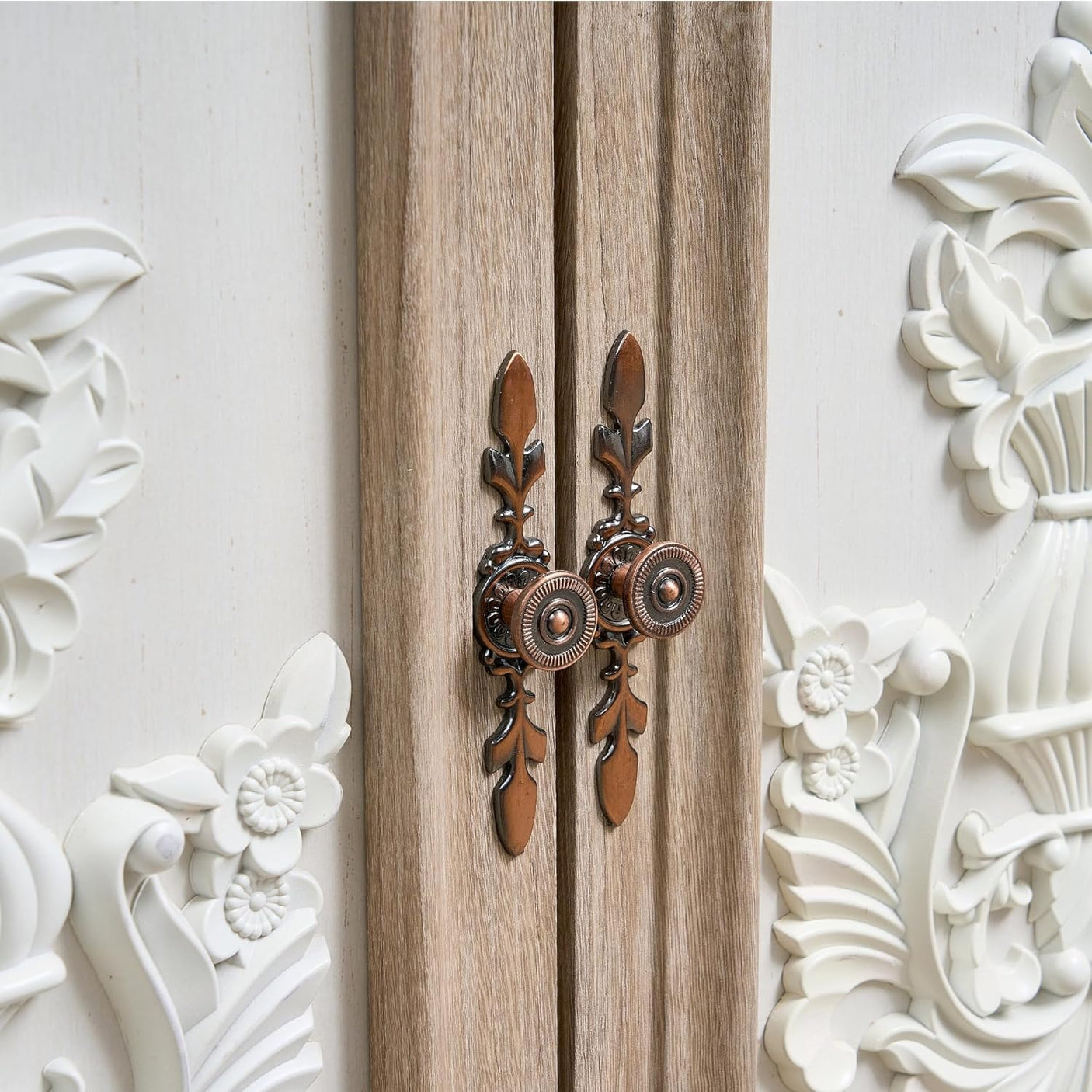 63" Farmhouse Accent Sideboard Buffet Cabinet with Painted 3D Decorative Doors