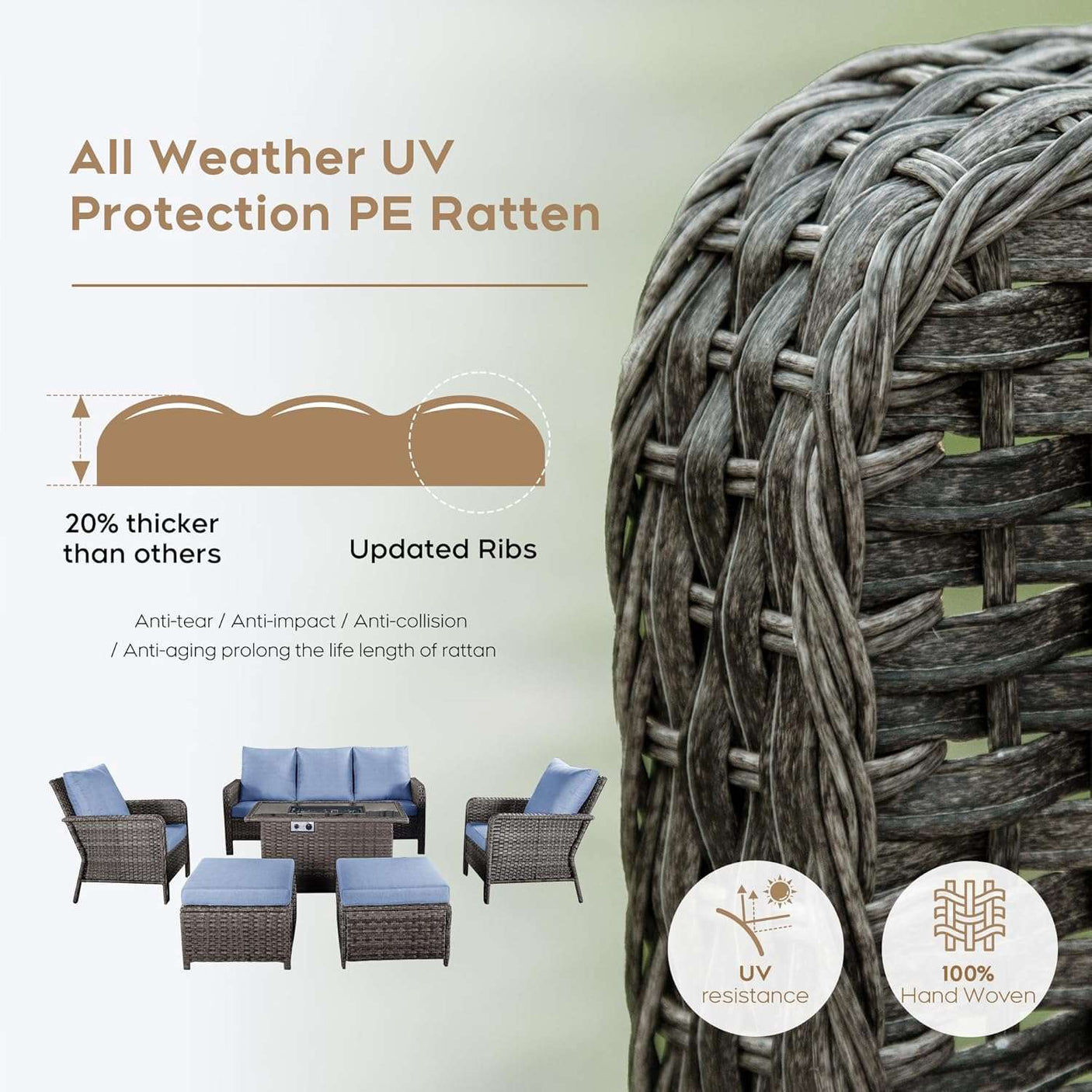 7 Seats Blue Patio Outdoor Conversation Sofa Set