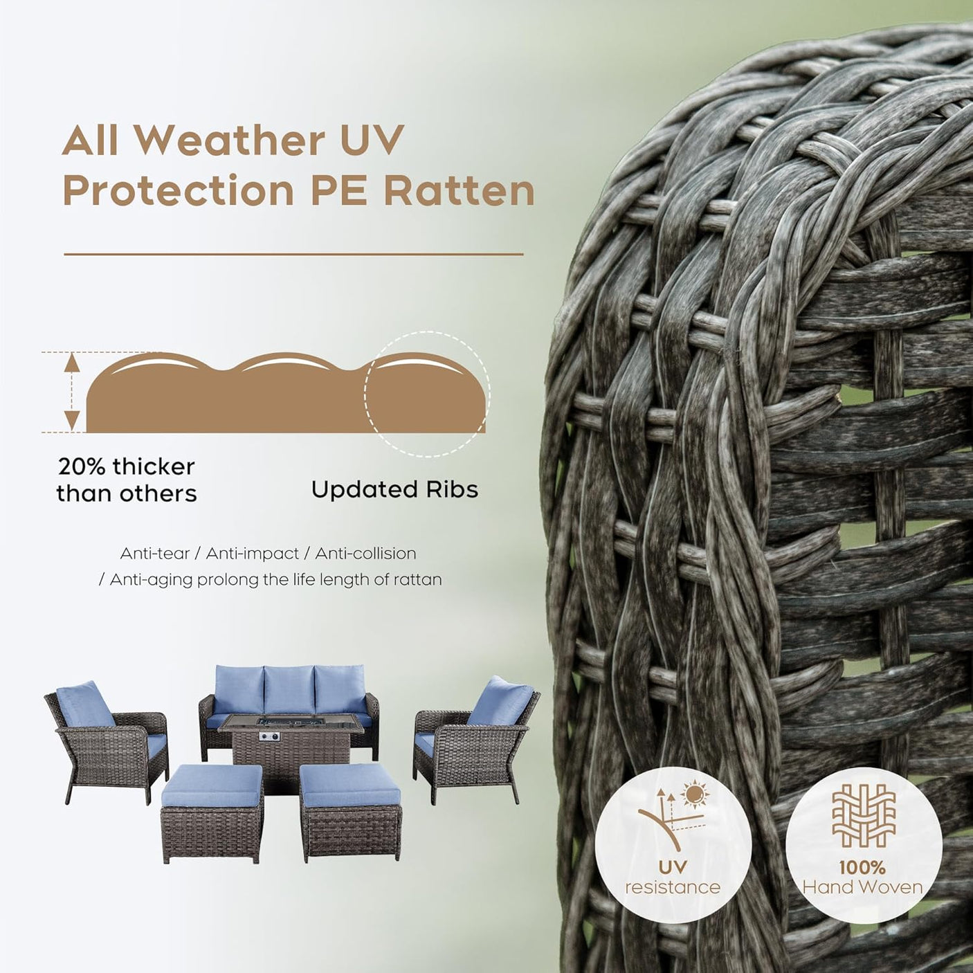 7 Seats Blue Patio Outdoor Conversation Sofa Set